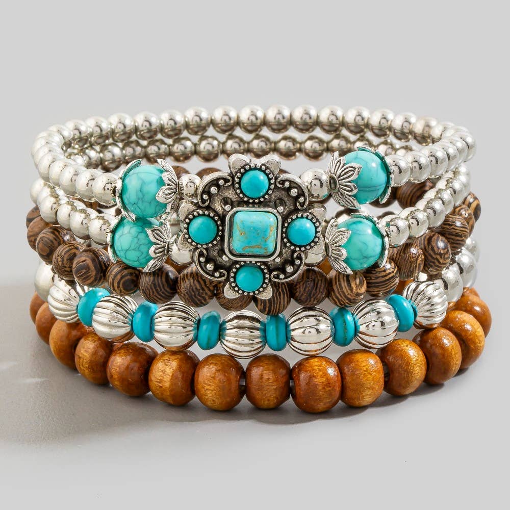 Rinna Western Beads And Charms Stackable Bracelet Set