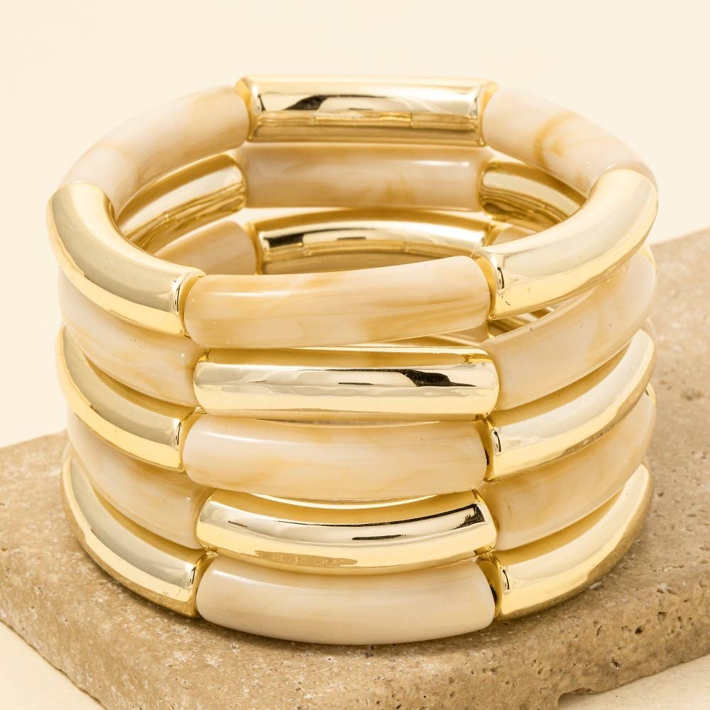 Rue Marble Resin Tube Elastic Bracelet Set (2 Colors!)
