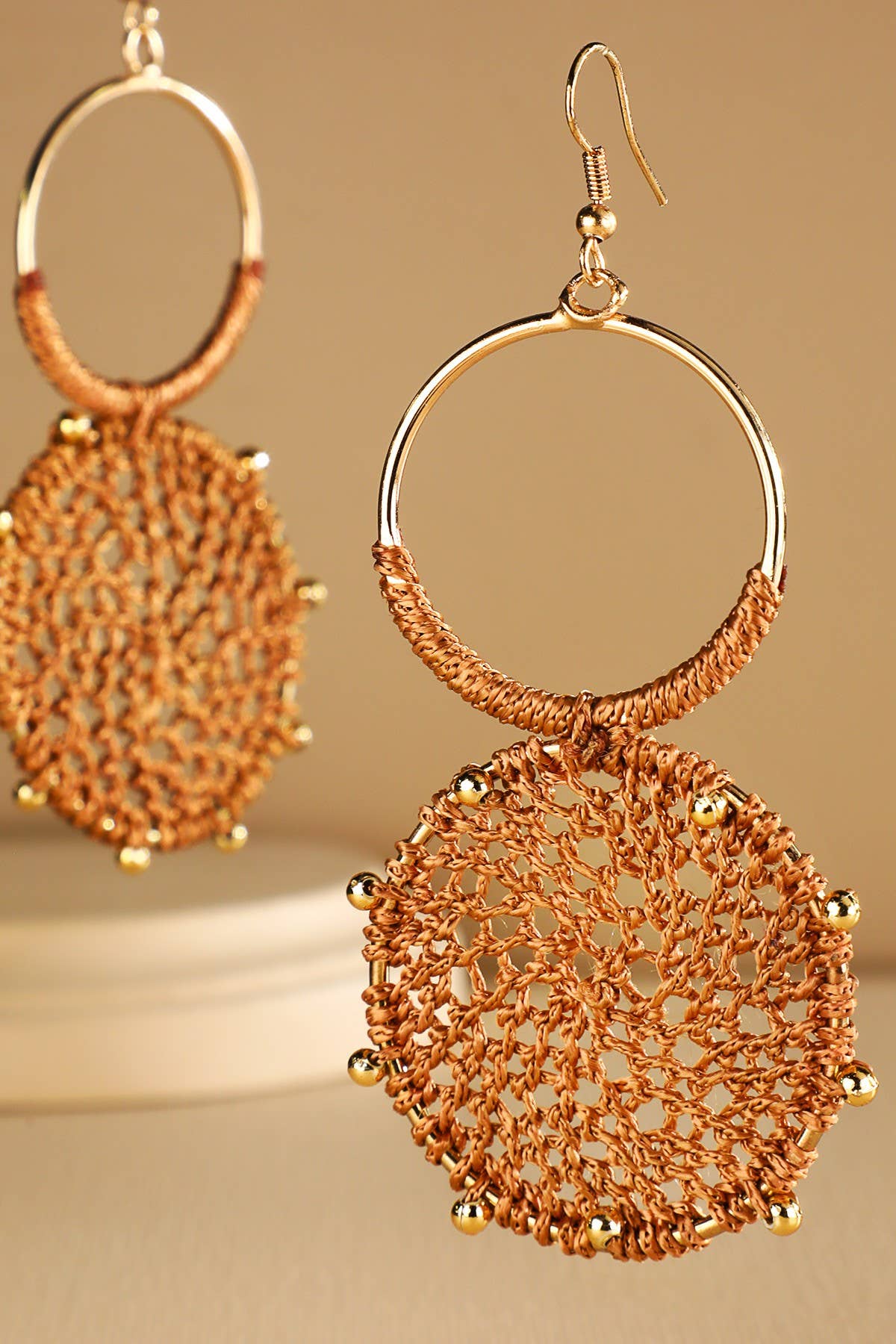 Rattan Knitted Round Tiers  Drop Earring