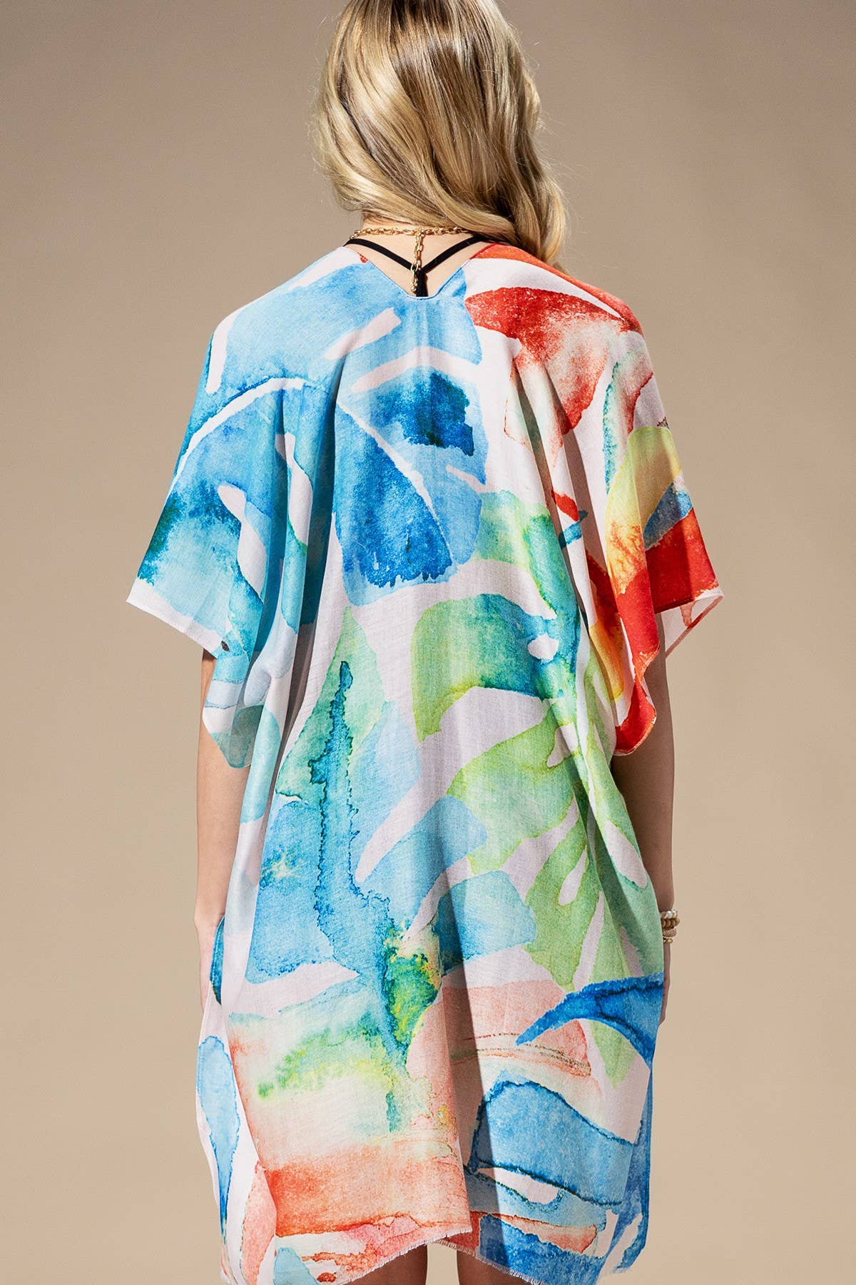 Hillary Watercolor Leaves Print Kimono