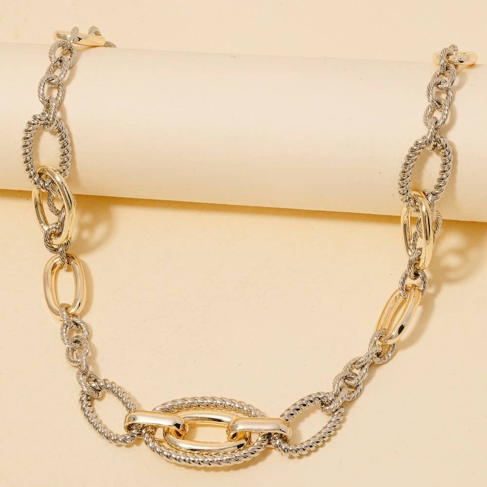 Sandra Gold Dipped Mixed Two Tone Oval Classic Chain Necklace