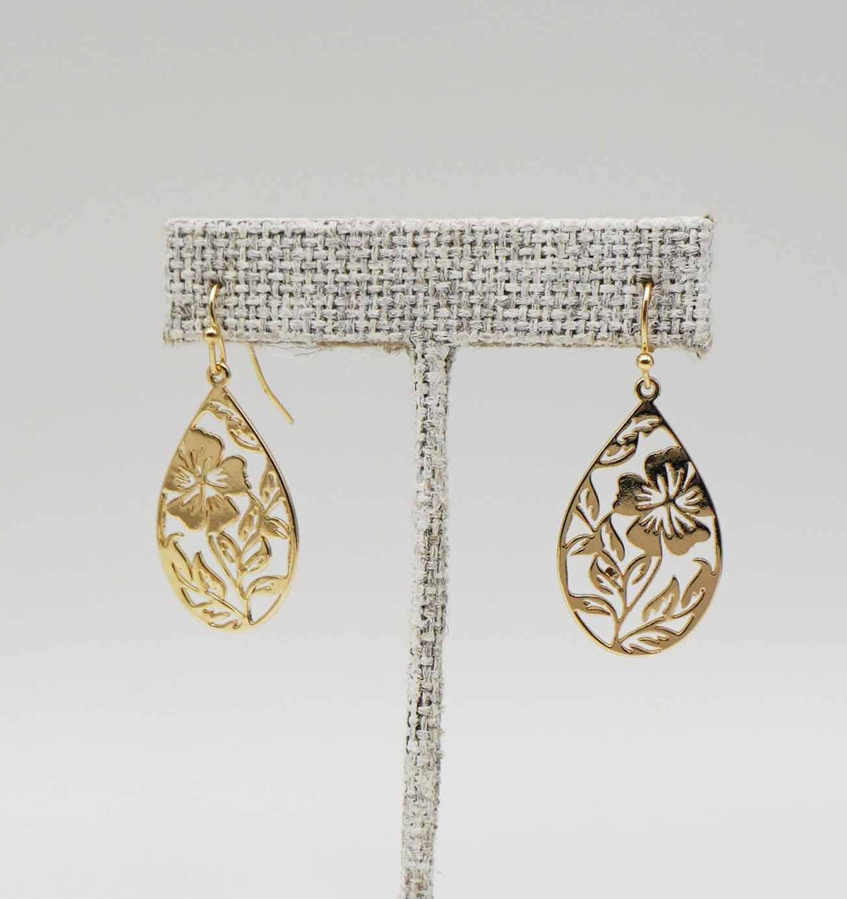 Darby Shiny Gold Plated Openwork Floral Teardrop Earring
