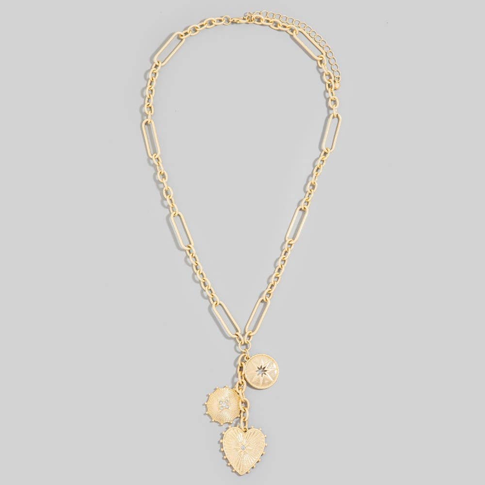 Sonnie Intricate Heart And Coin Pendants Chain Necklace