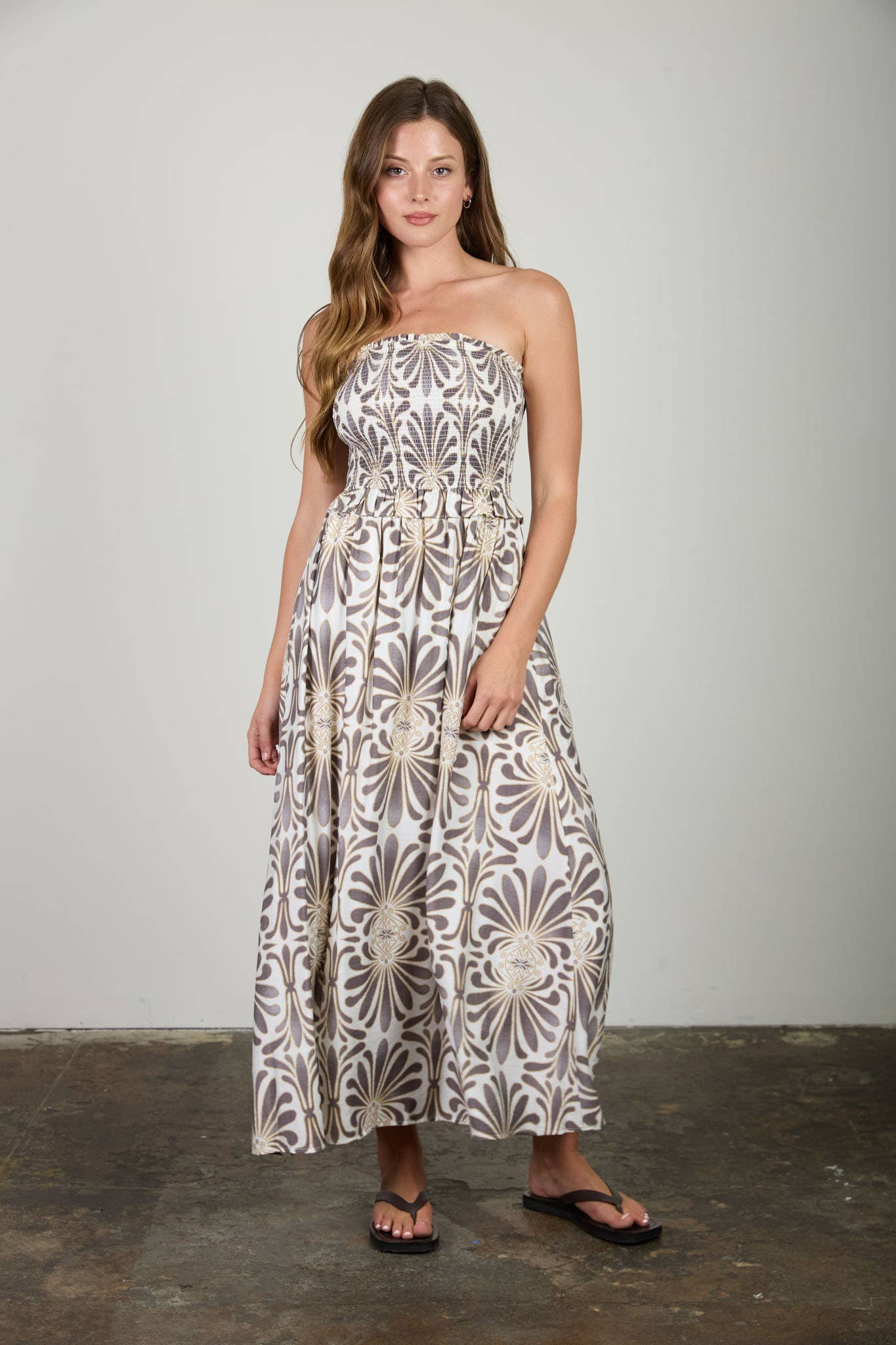 Stendson Damask Smocked Midi Dress