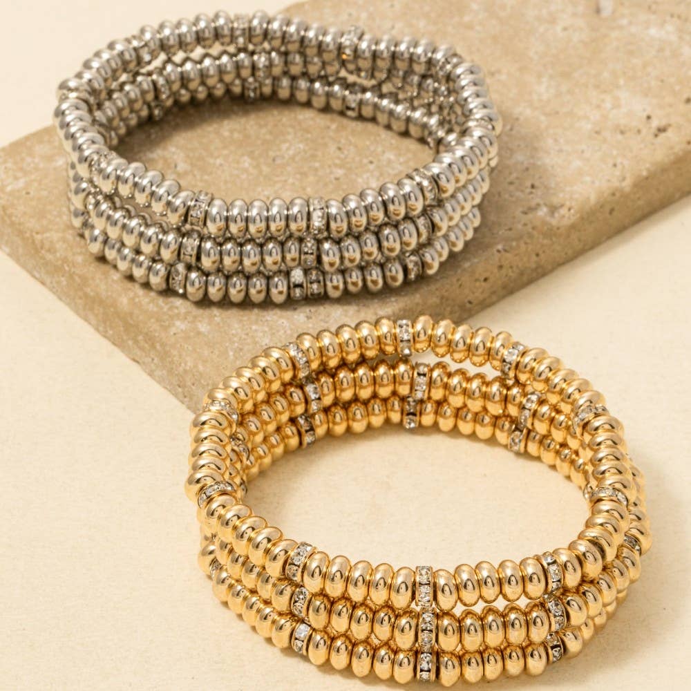 Rux Rhinestone And Metallic Disc Beaded Bracelet Set
