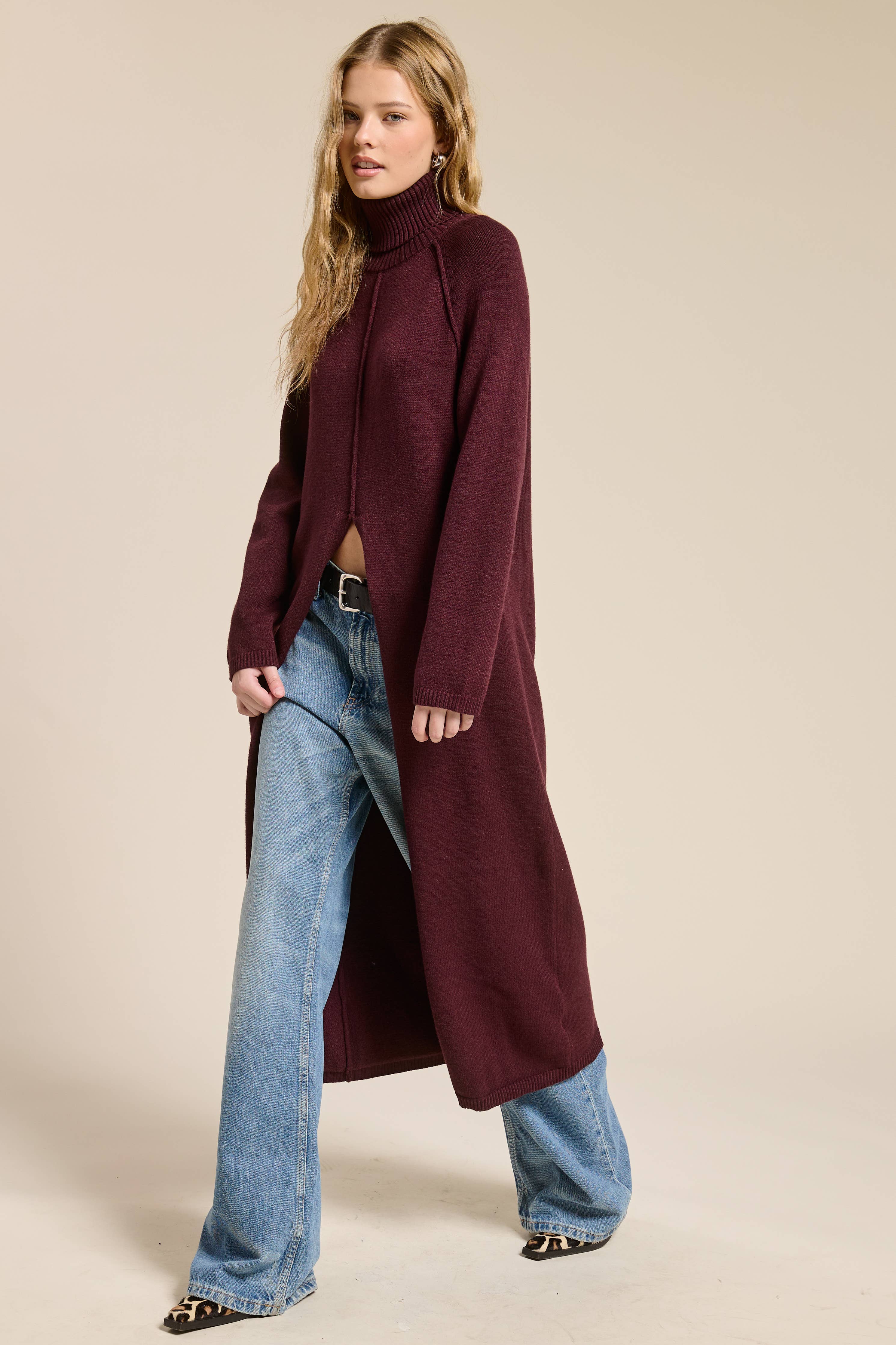 Vale Ribbed Turtleneck Tunic Sweater