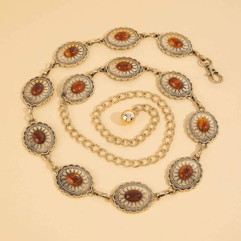 Axel Oval Amber Stud Concho Western Chain Belt