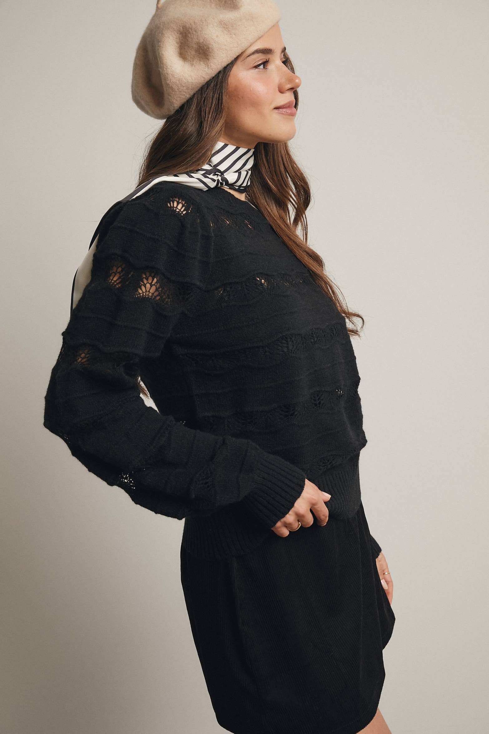 Linkin Pointelle Stripe Knit Pullover