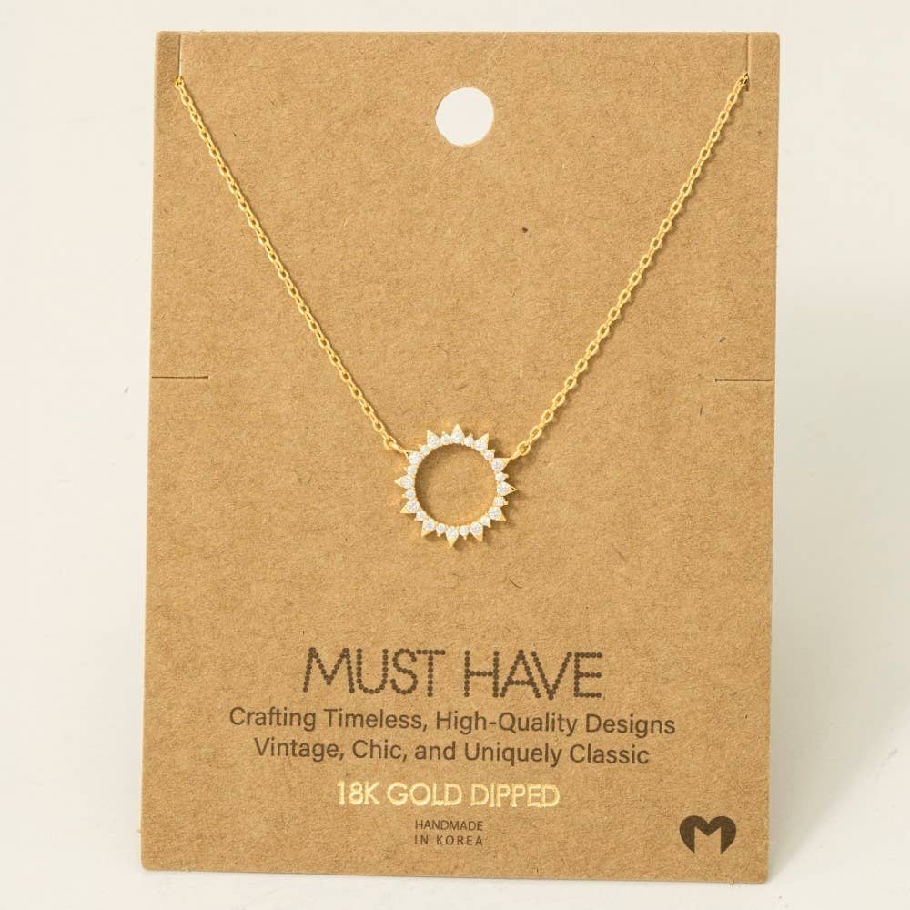 Aggra Gold Dipped Pave Circle Sun Pendant Necklace (2 Colors!)