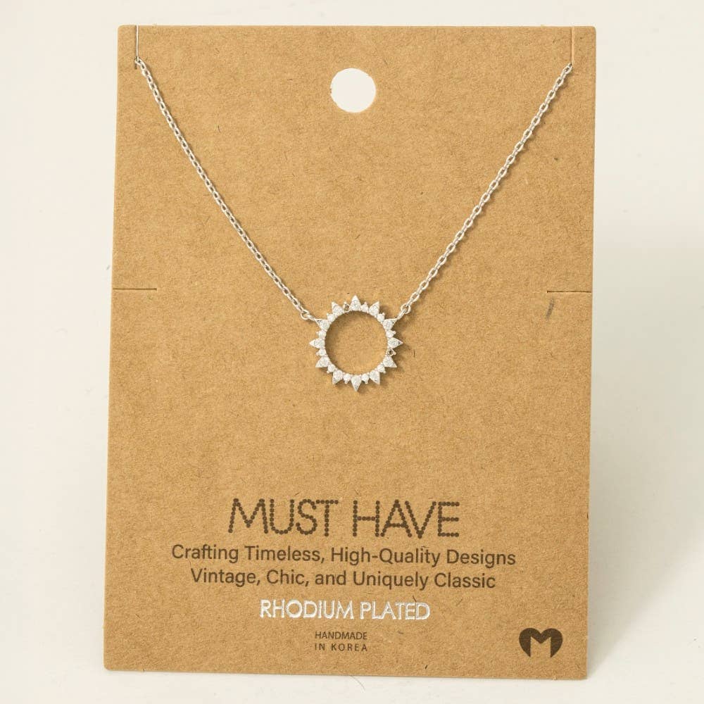 Aggra Gold Dipped Pave Circle Sun Pendant Necklace (2 Colors!)
