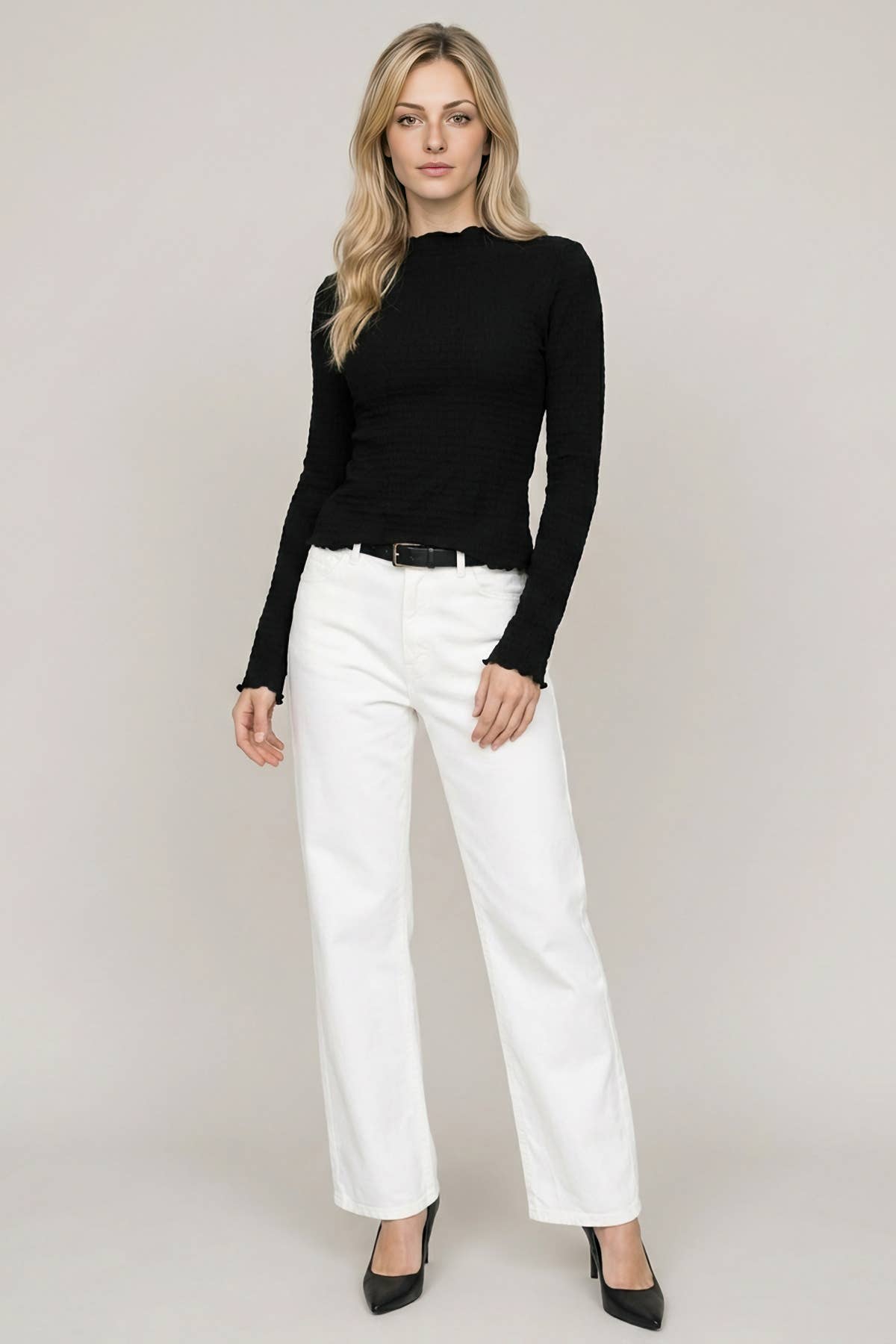 Dominic Crinkle Mock Long Sleeve Top