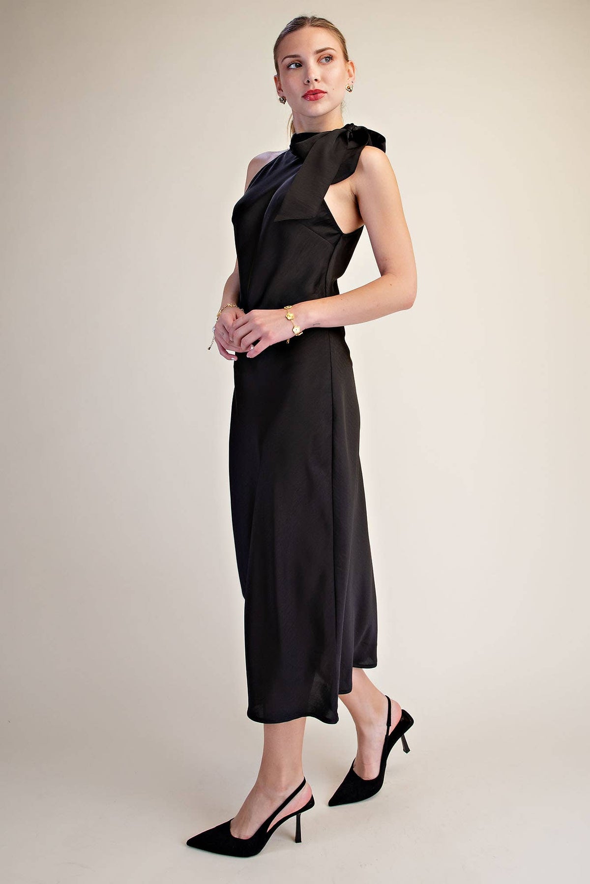 Chance Halter Dress Adjustable Tie Sleeveless Midi Length
