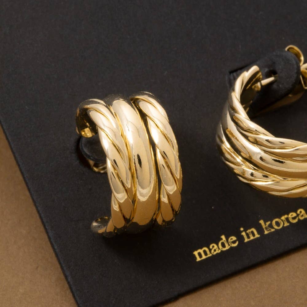 Bider Gold Triple Twisted Rope Hoop Earrings