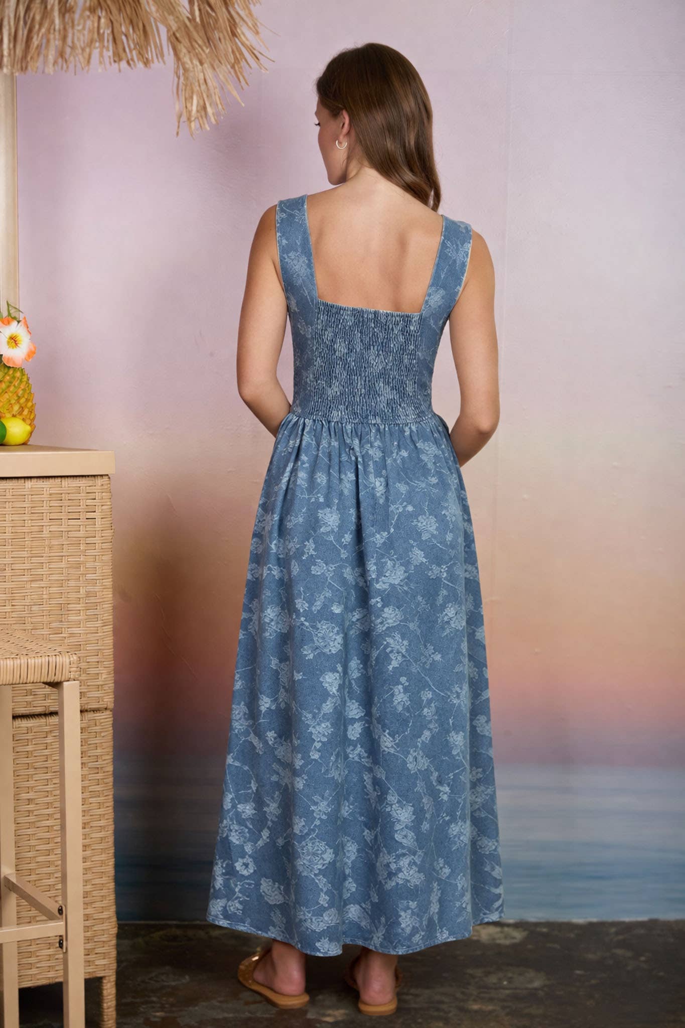 Babs Floral Midi Denim Dress