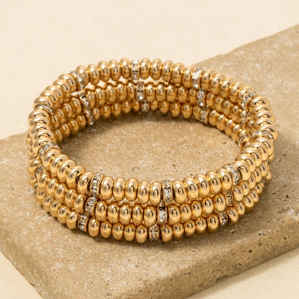 Rux Rhinestone And Metallic Disc Beaded Bracelet Set