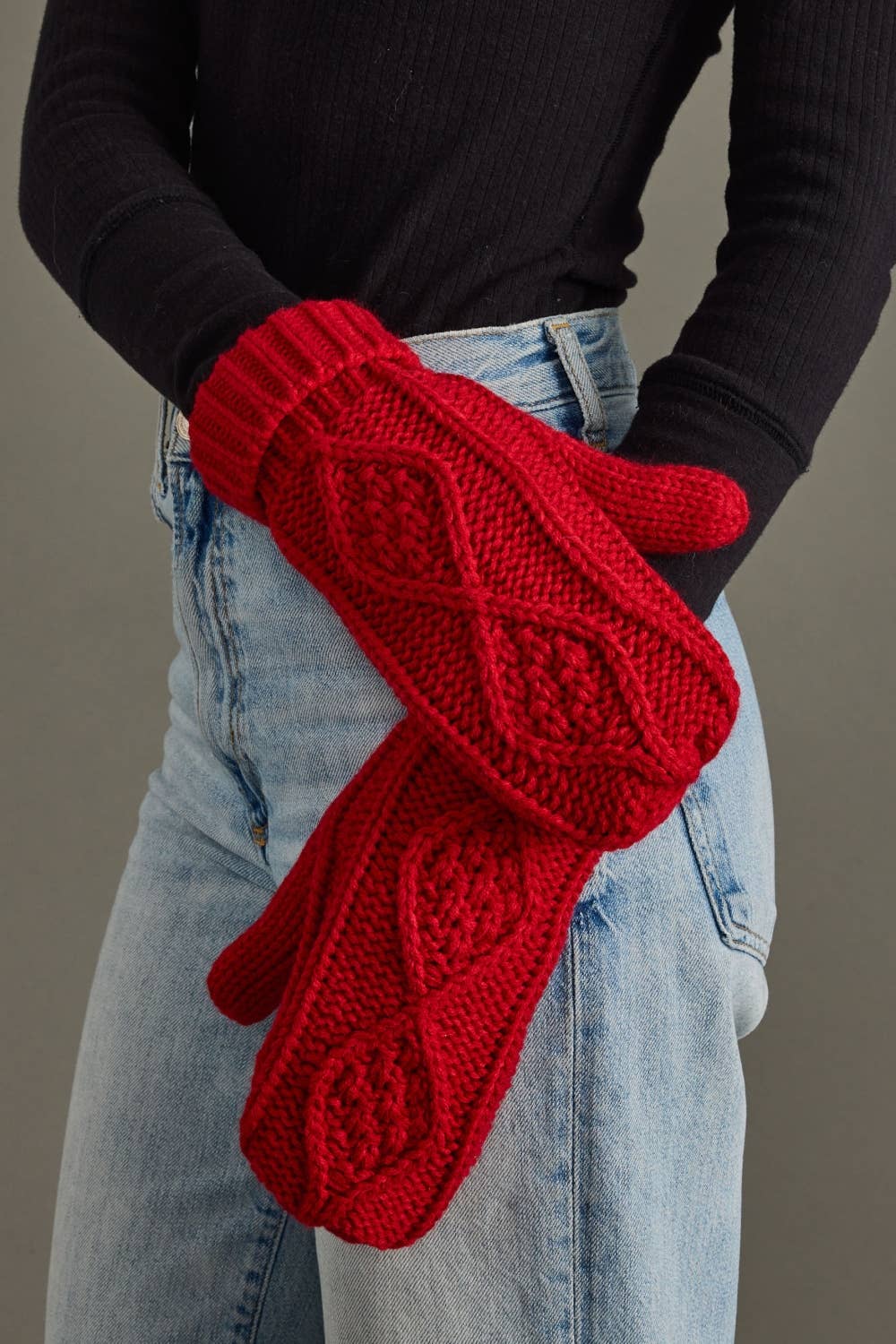 Lynn Red Cable Knit Mittens