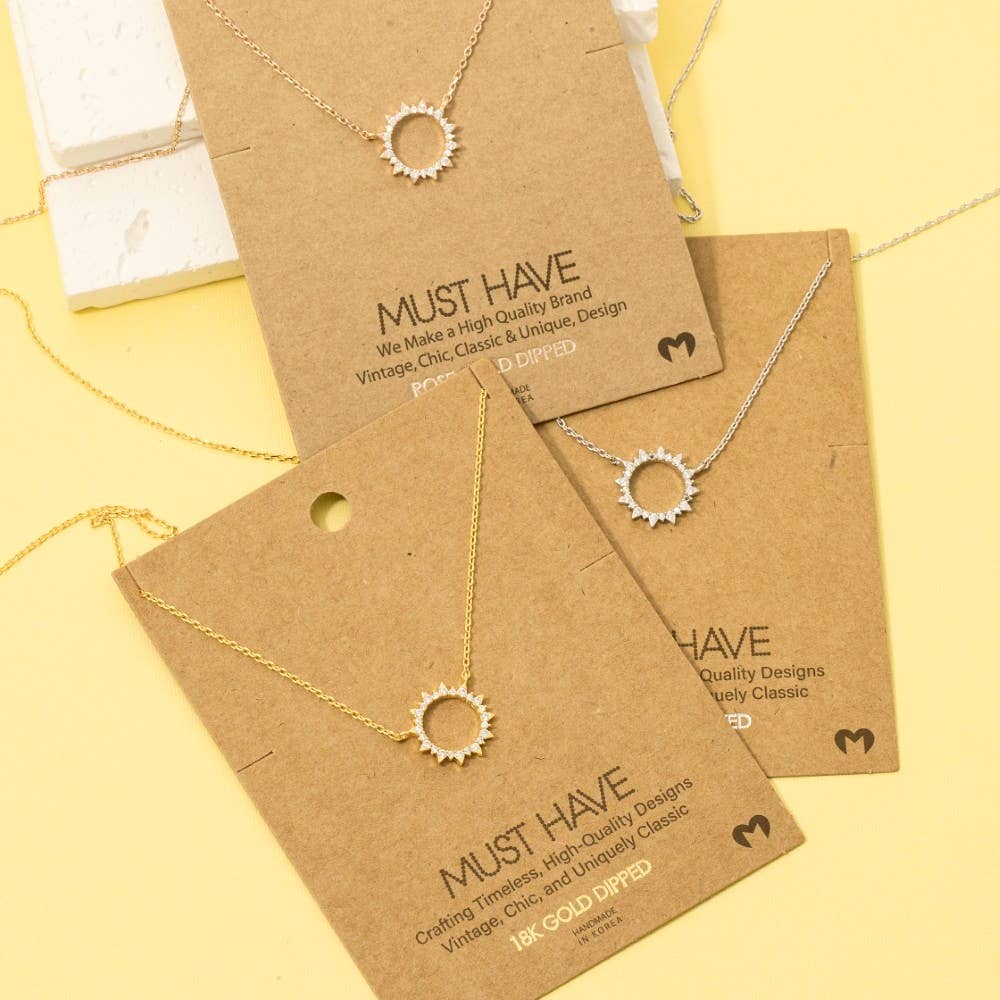 Aggra Gold Dipped Pave Circle Sun Pendant Necklace (2 Colors!)