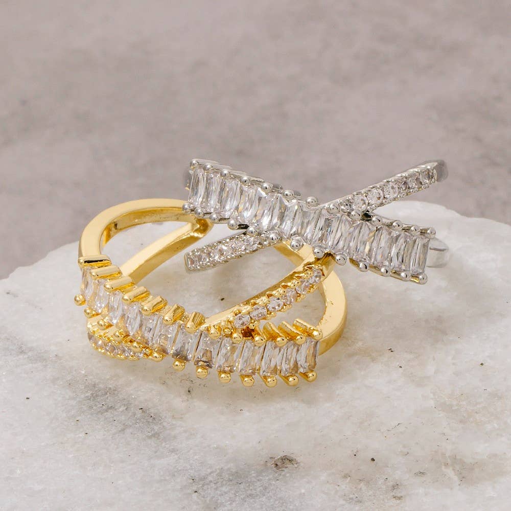 Cz Baguette X Adjustable Ring