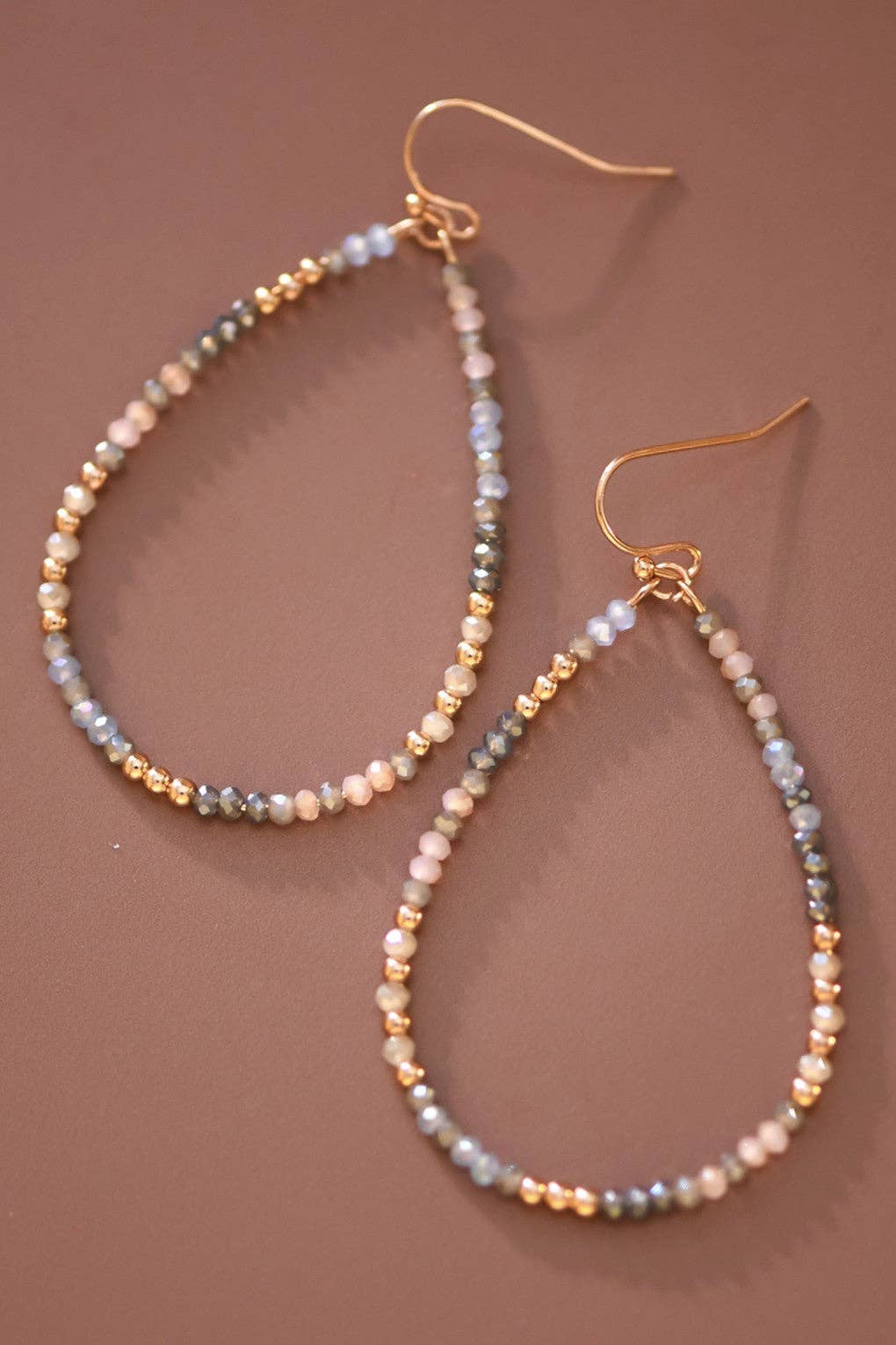 Aikin Teardrop Wire Beaded Glass Crystal Earrings