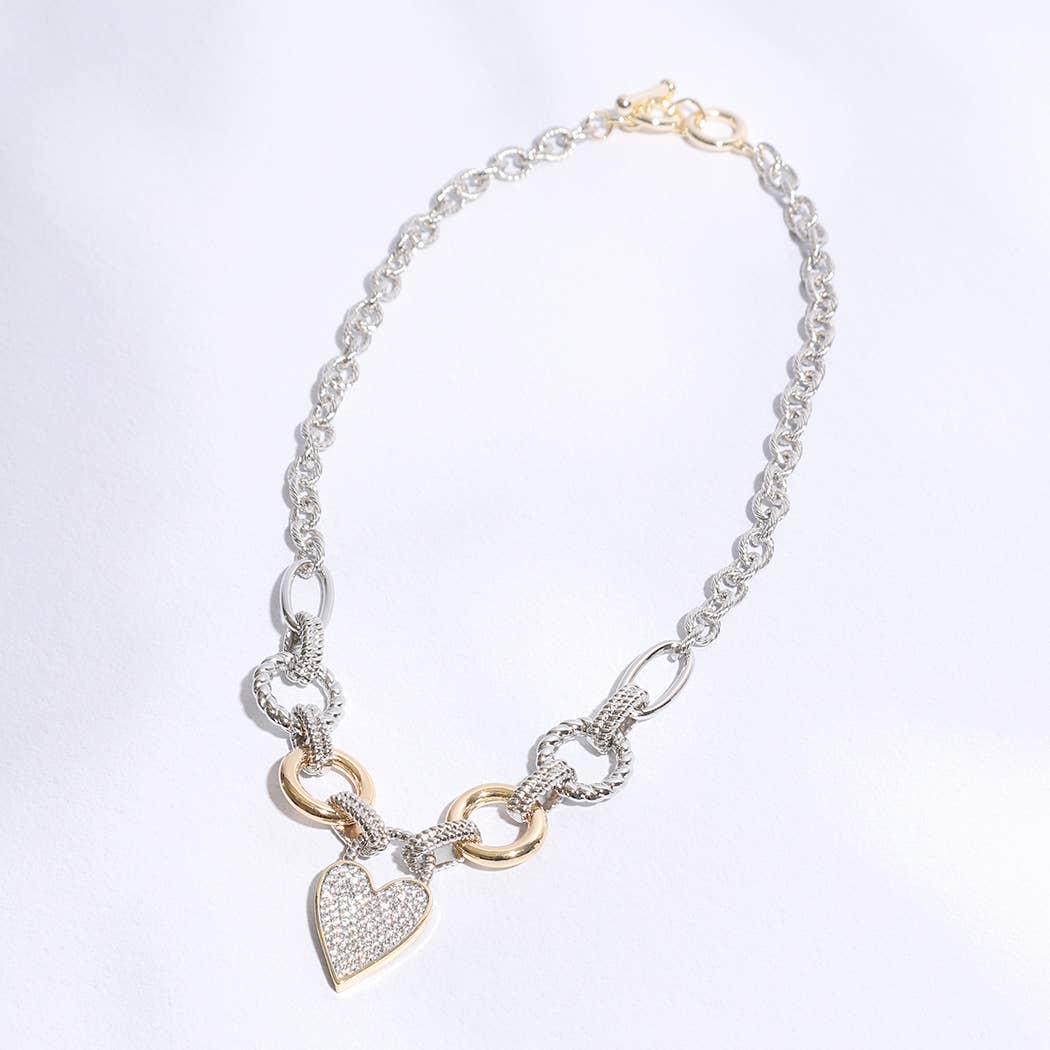 Neds Pave Heart Charm Link Chain Necklace
