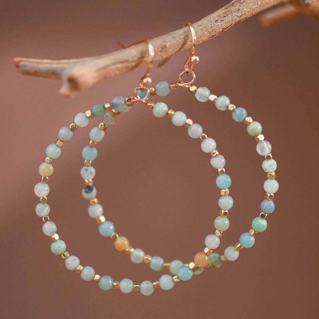Acy Natural Stone Beaded Circle Drop Earrings