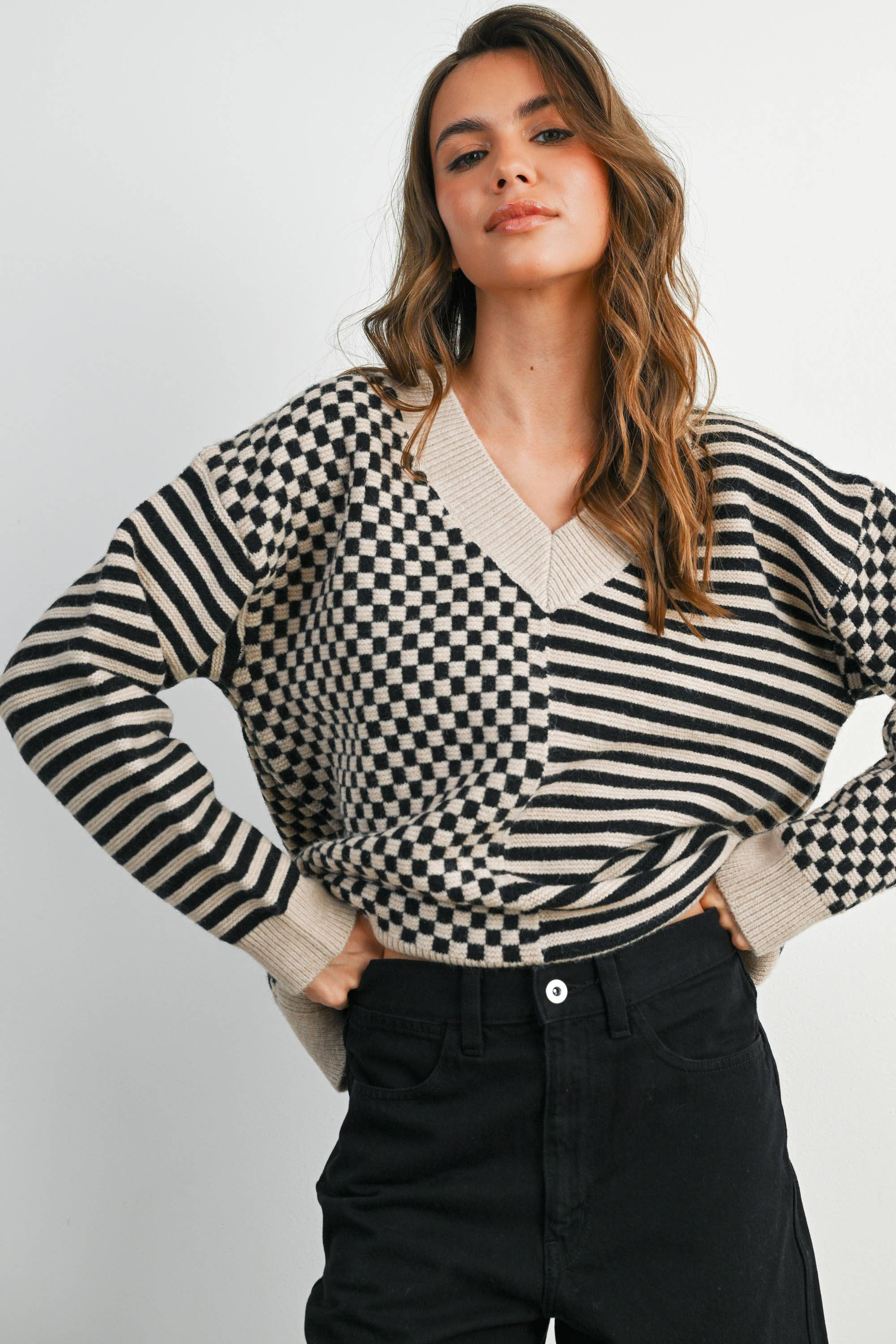 Frenchy Checker Pattern Sweater