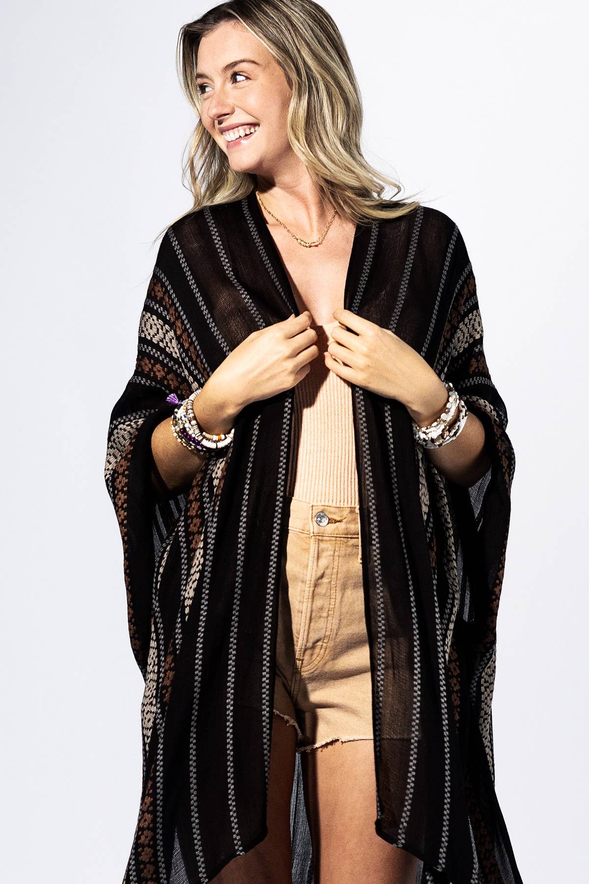 Sulia Midnight Navy Striped Kimono