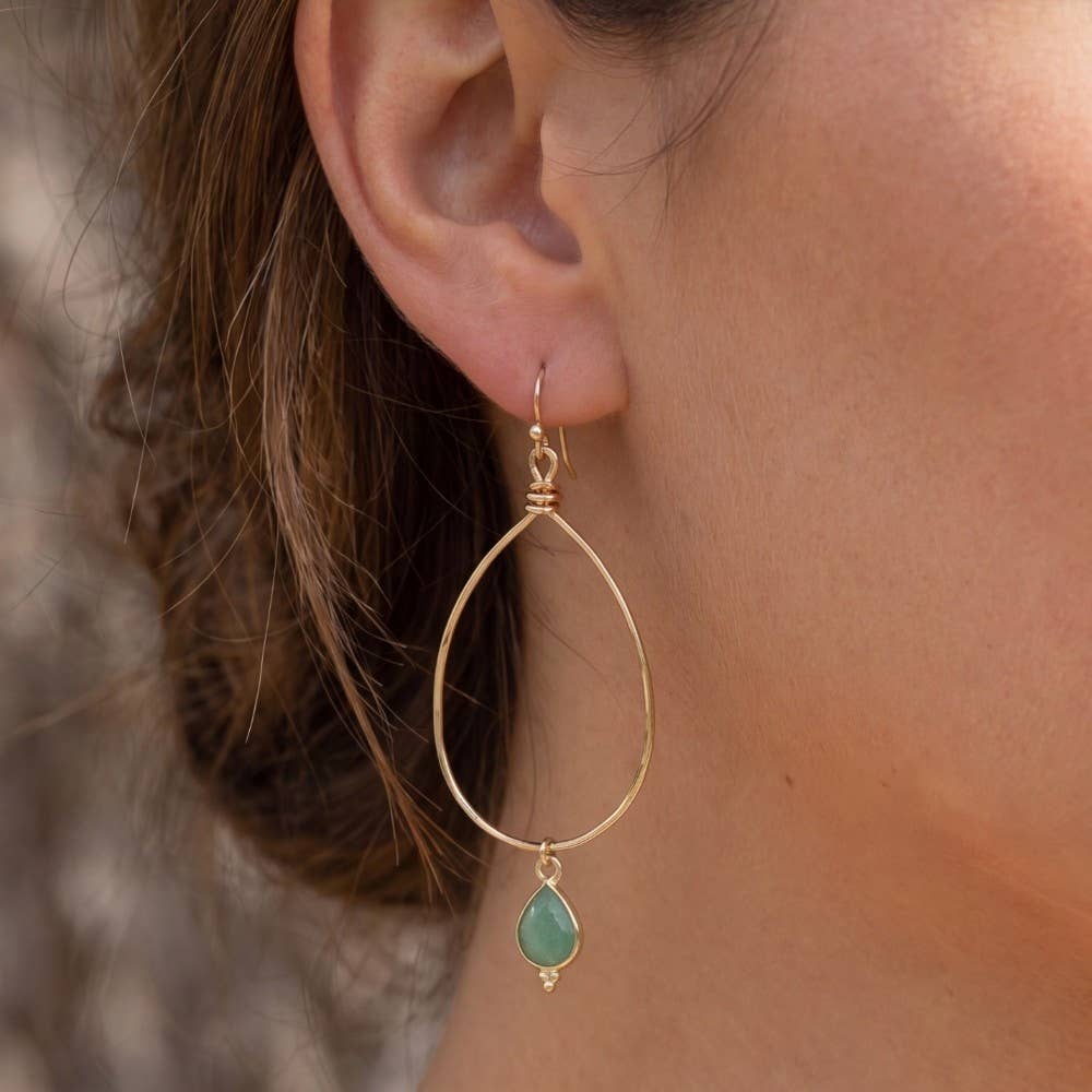Alex Large Gold Teardrop Hoop Earrings With Stone Drop