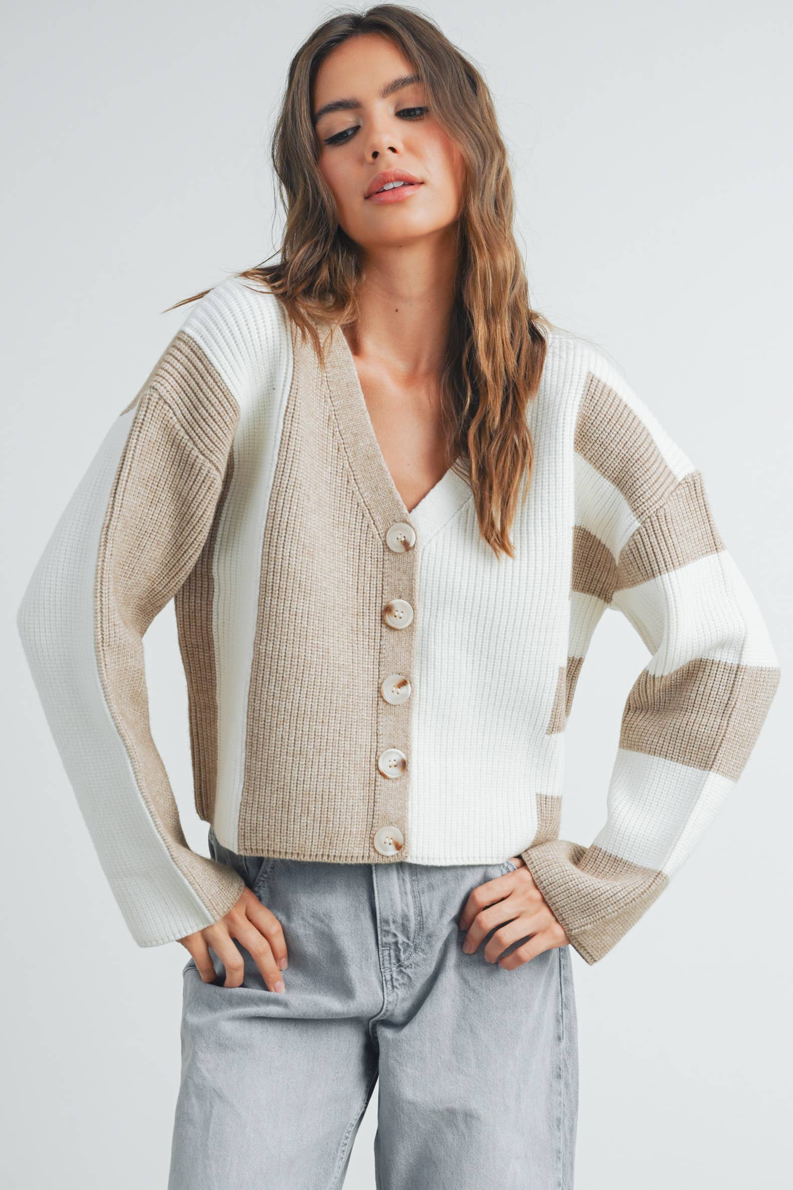 Baker Beige Colorblock Cardigan FINAL SALE