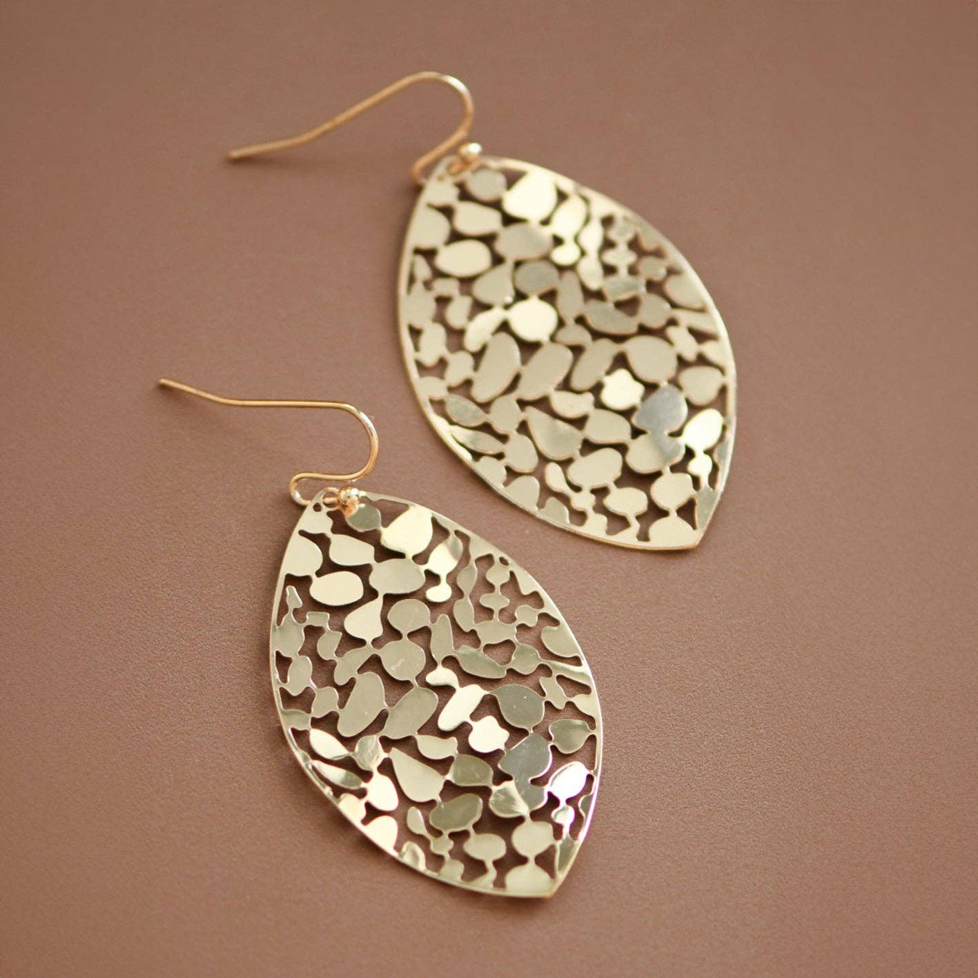Azzera Gold Plated Metal Leaf Drop Earrings