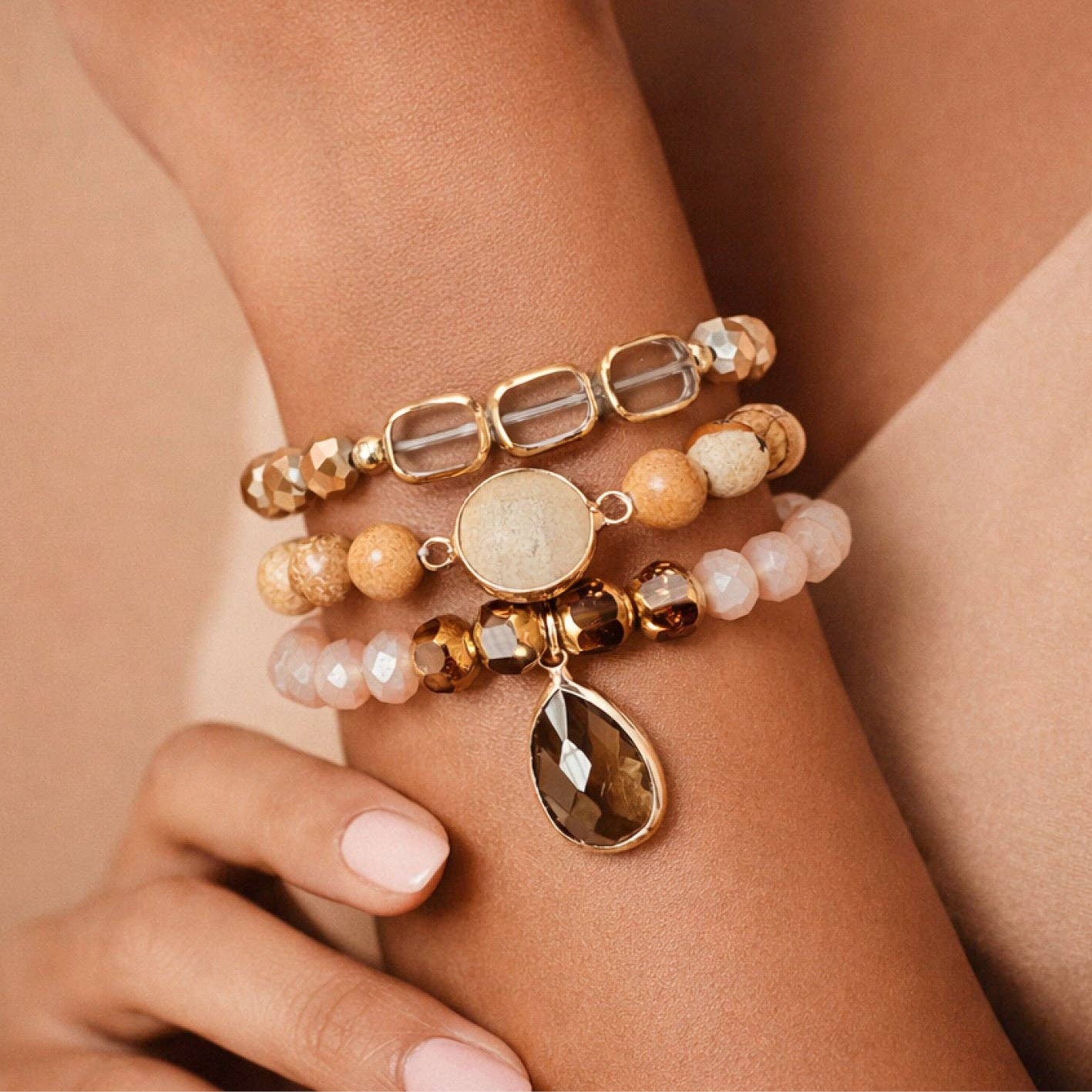 Aidan Boho Beaded Bracelet Set with Mixed Natural Stones