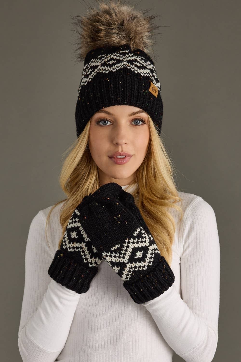 Wheeler Black & Speckled Patterned Pom Hat