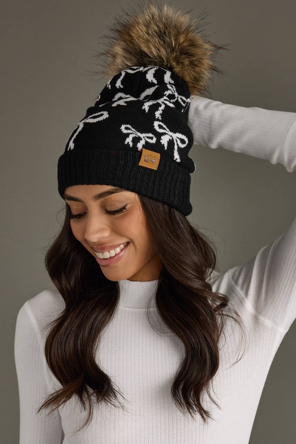 Waverly Black & White Bow Pom Hat