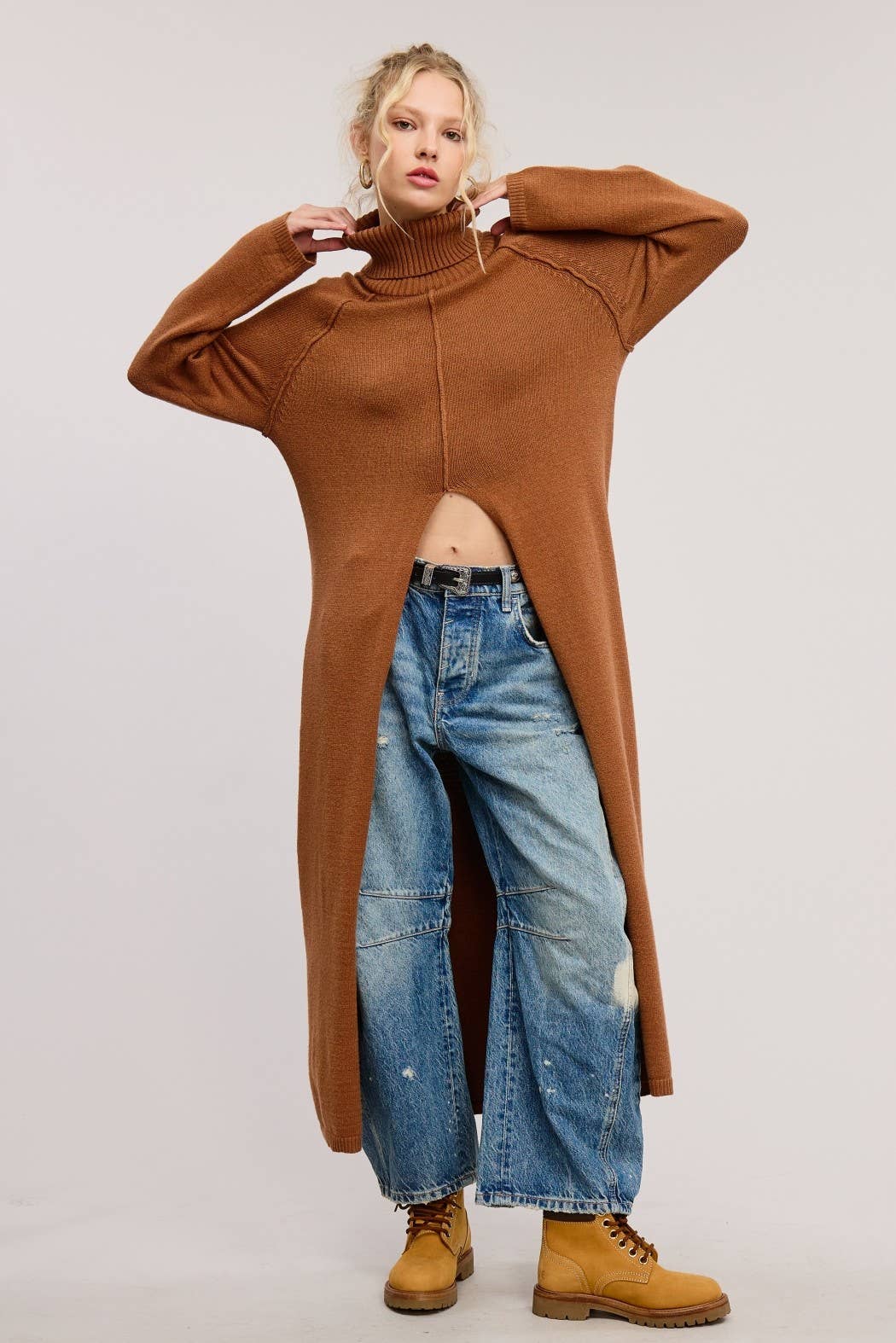 Vale Ribbed Turtleneck Tunic Sweater