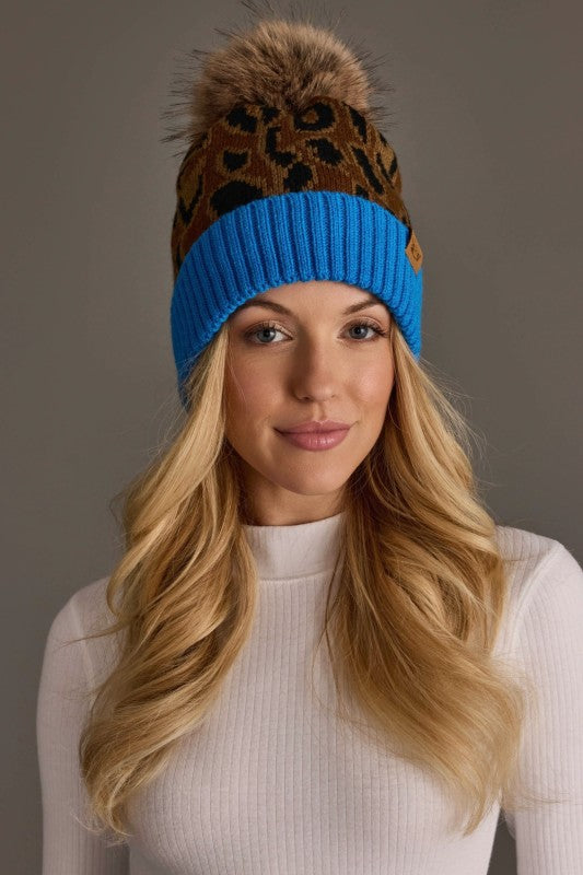 Leopard & Royal Pom Hat