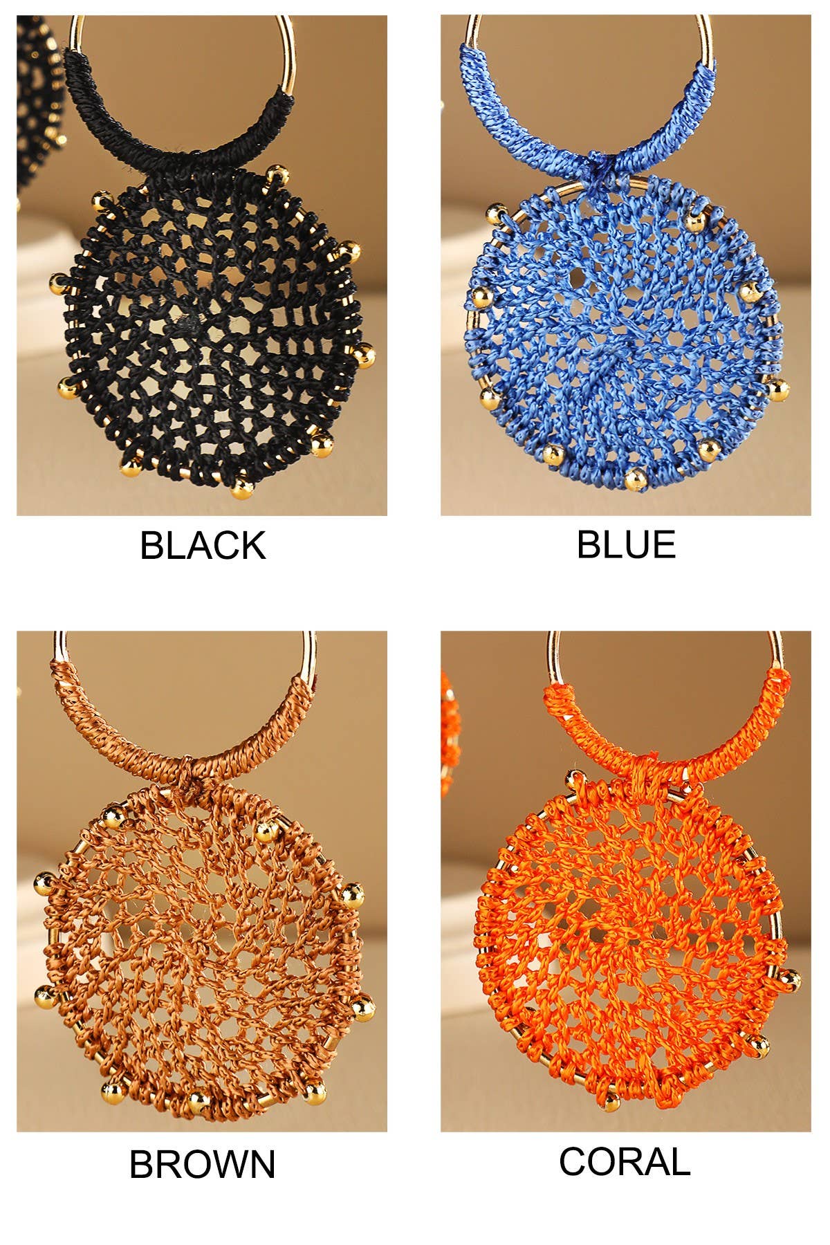 Rattan Knitted Round Tiers  Drop Earring