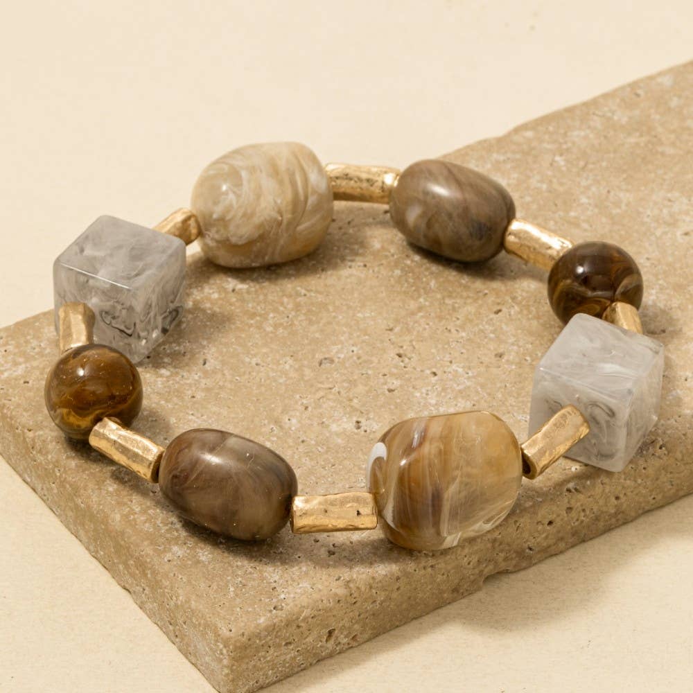 Ruma Acrylic Stones And Metallic Tube Beaded Bracelet
