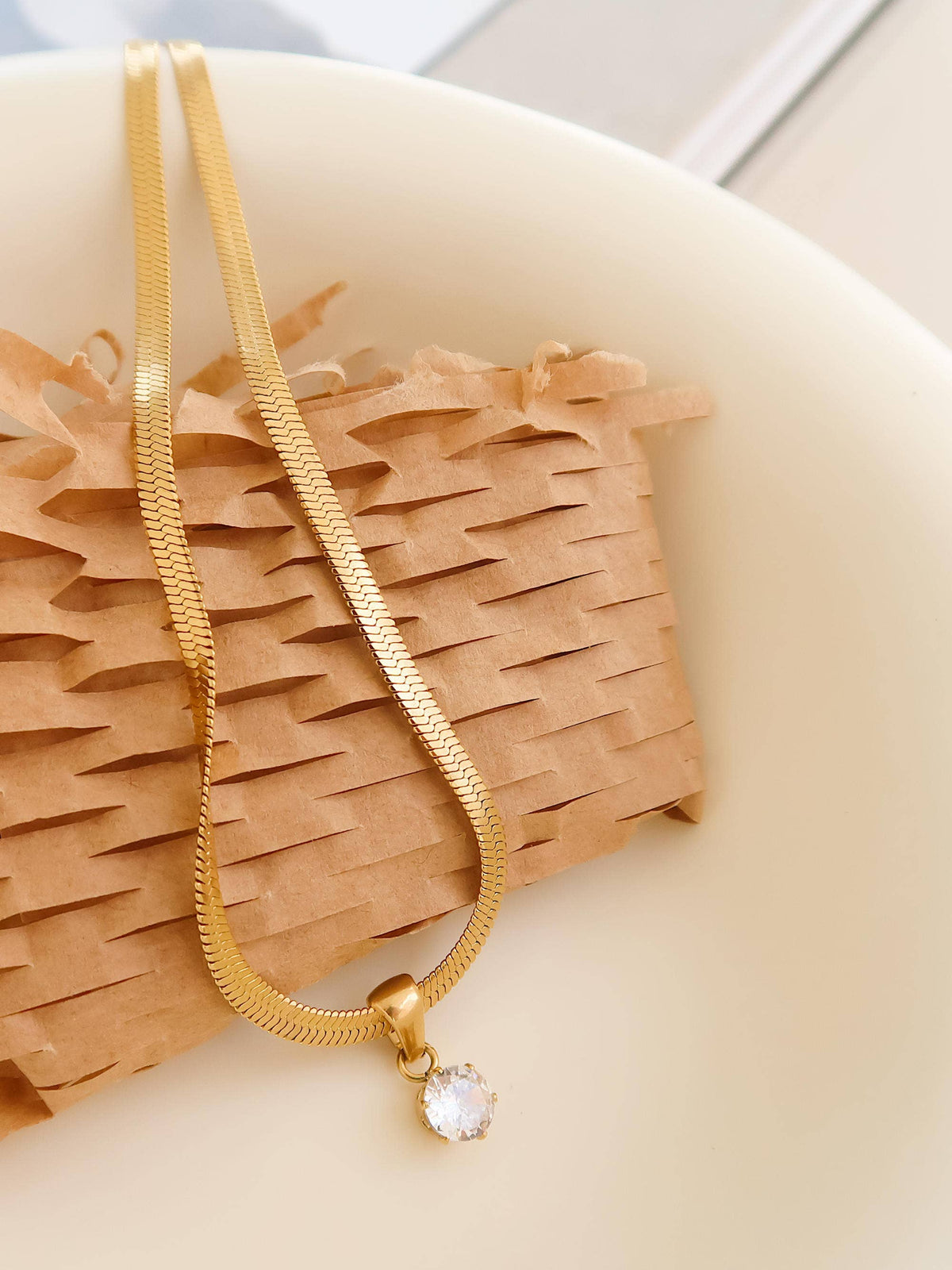 Flânerie by MAIQ Blanc 18K Gold Non-Tarnish CZ Snake Chain Necklace