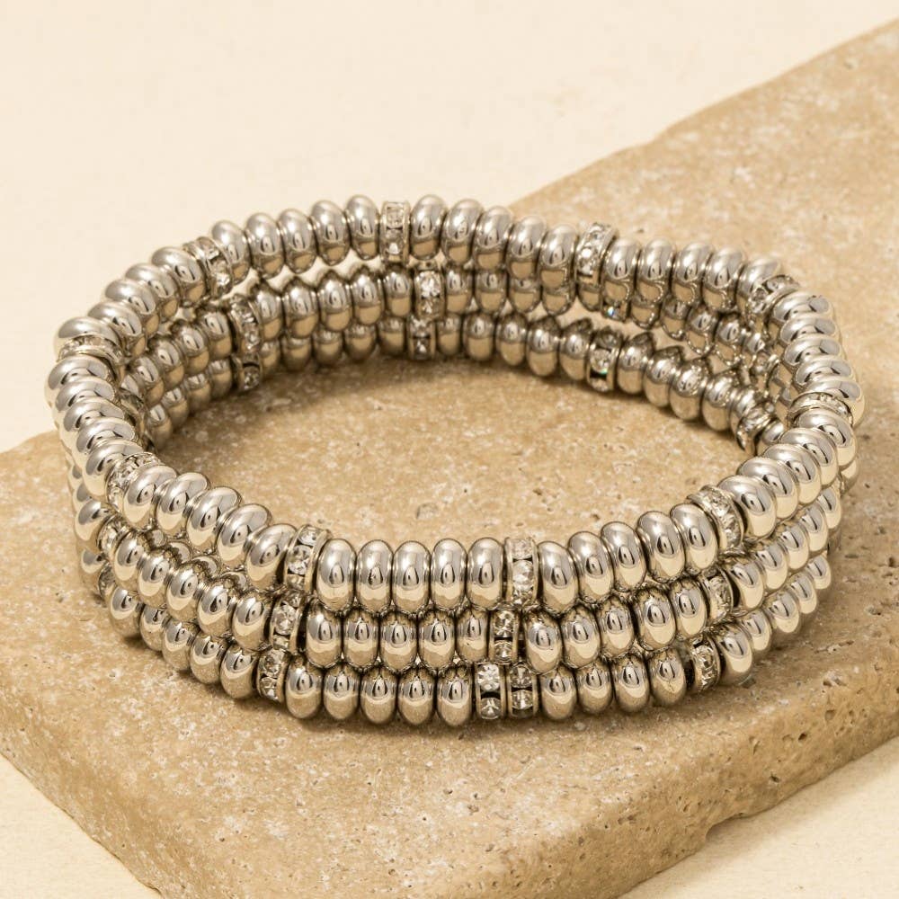 Rux Rhinestone And Metallic Disc Beaded Bracelet Set
