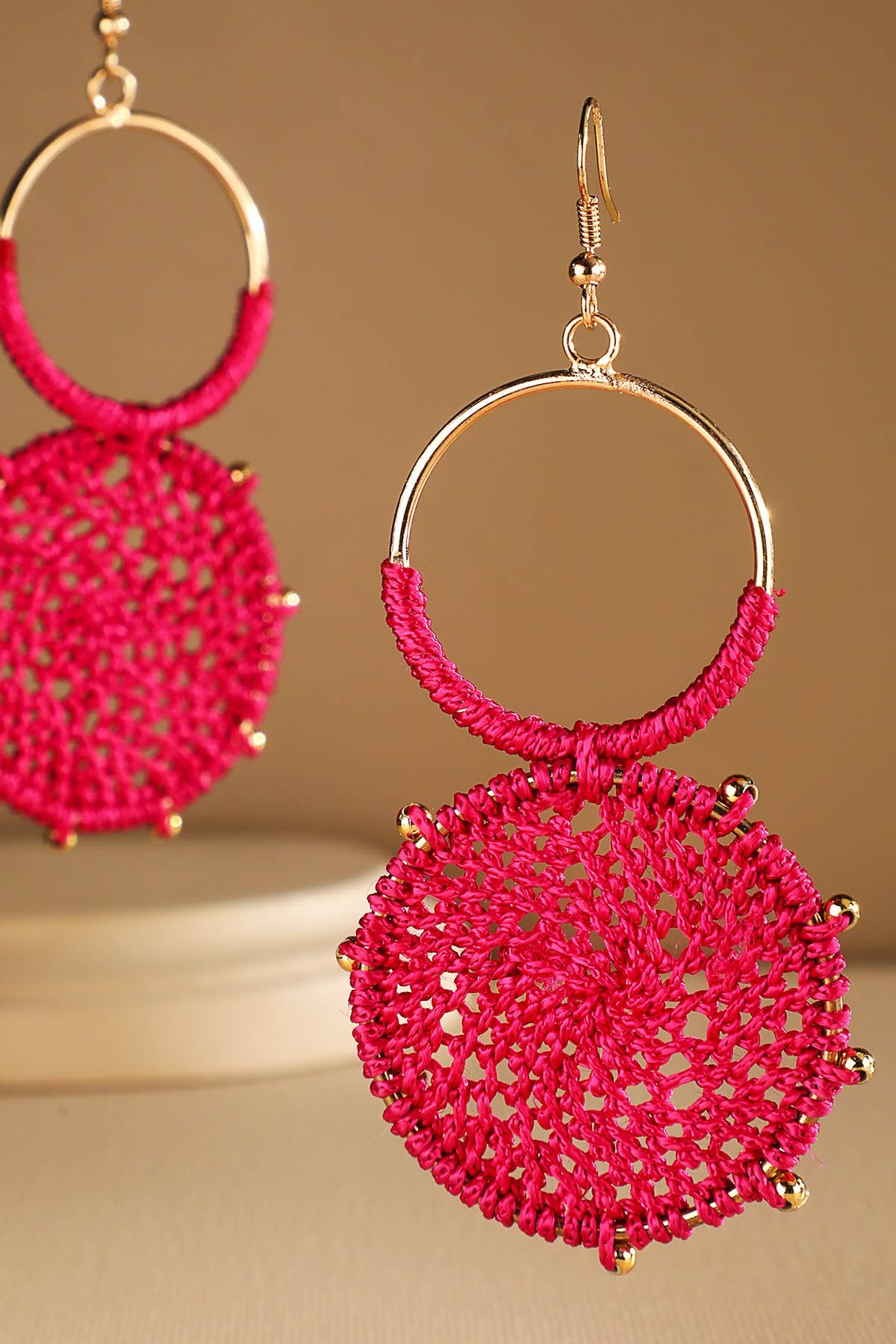 Rattan Knitted Round Tiers  Drop Earring