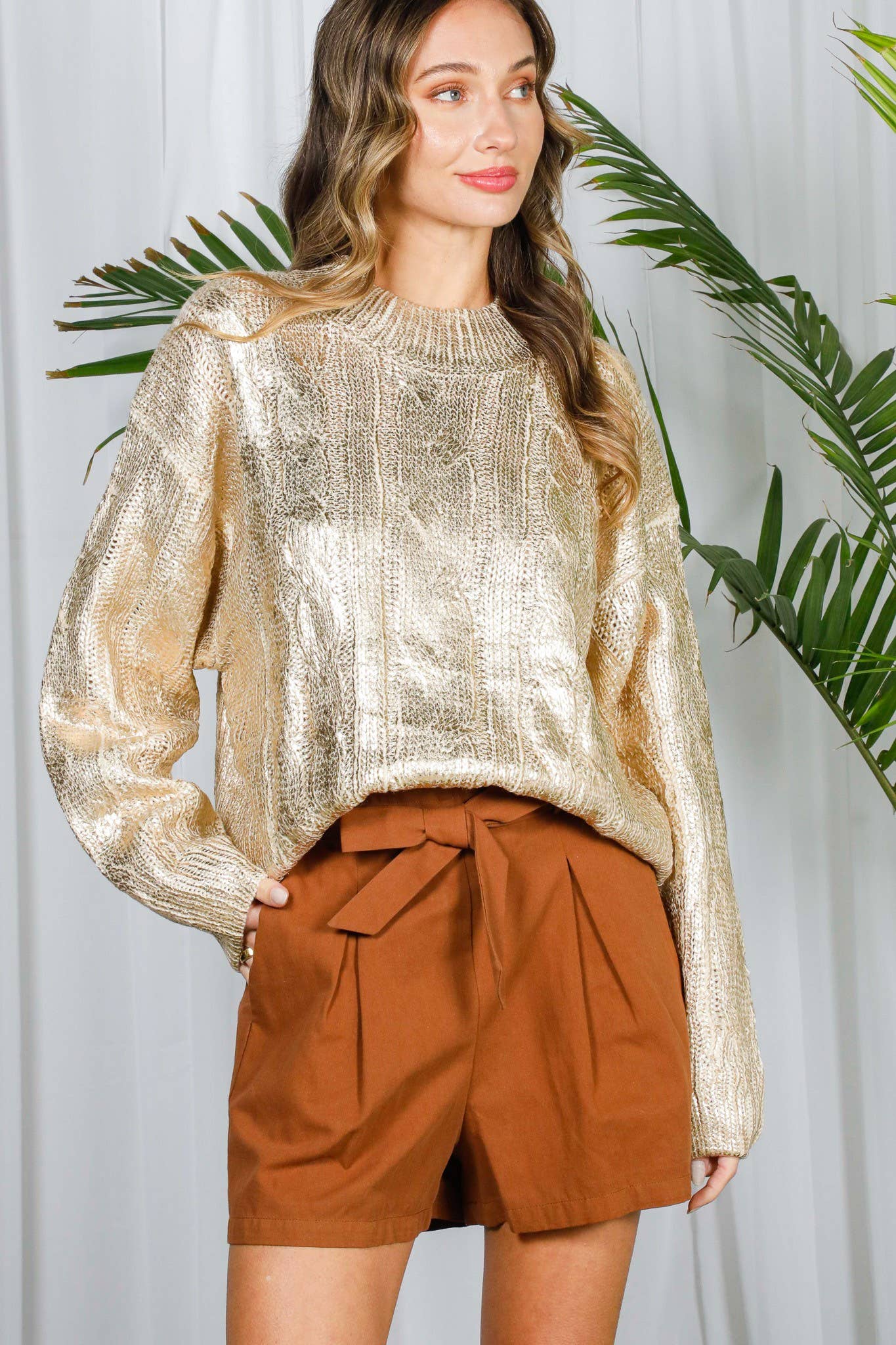 Diana Metallic Cable Knit Sweater