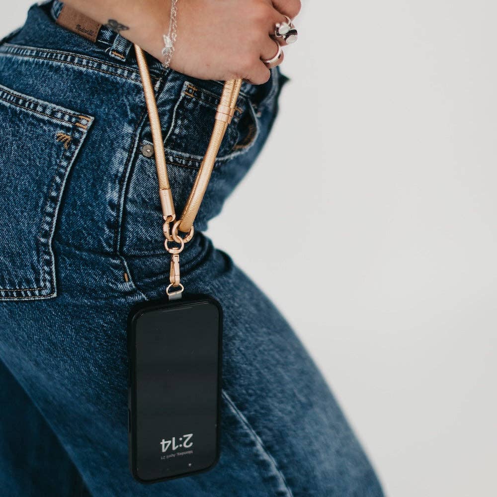 Suzi Metallic Phone Holder Crossbody Strap