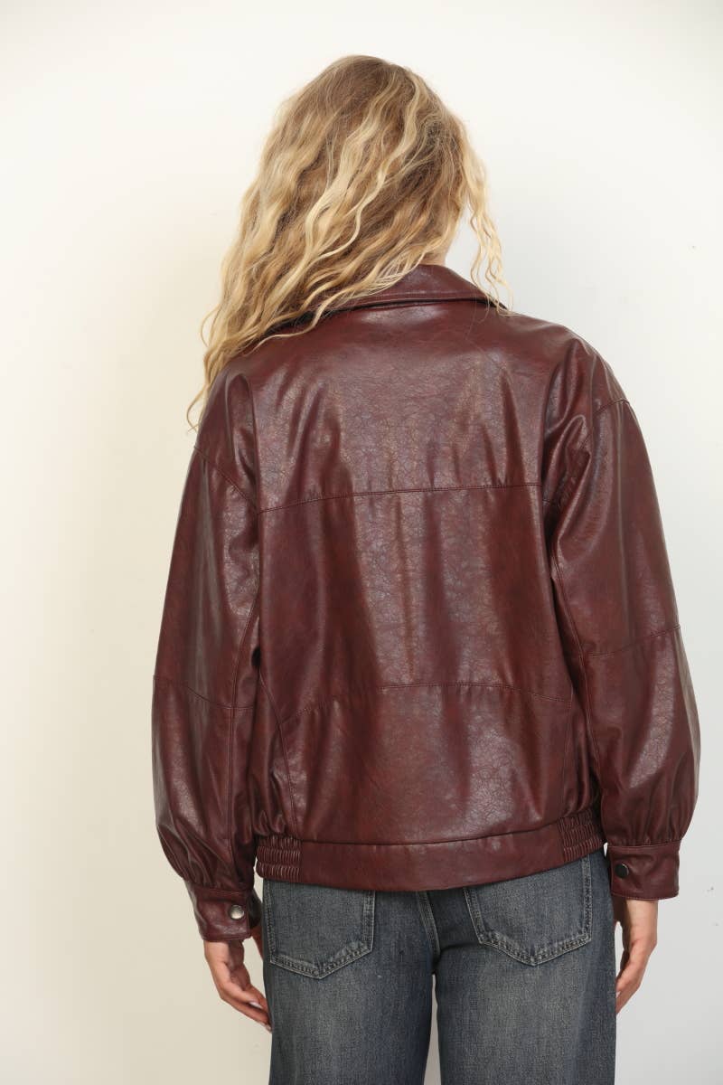 Mia Textured Faux Leather Oversized Bomber