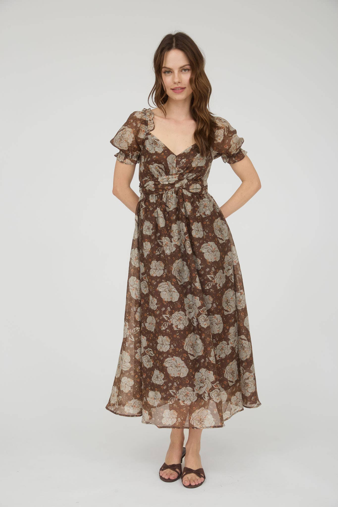 Sissie Back Tie Midi Brown Dress