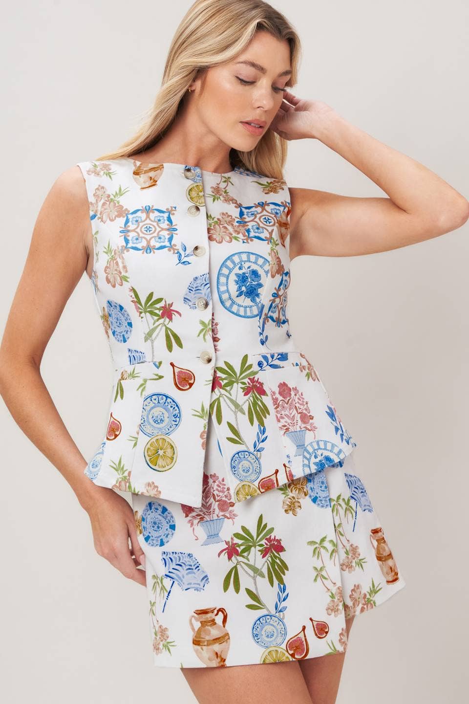 Herb Print Mini Skort Skirt