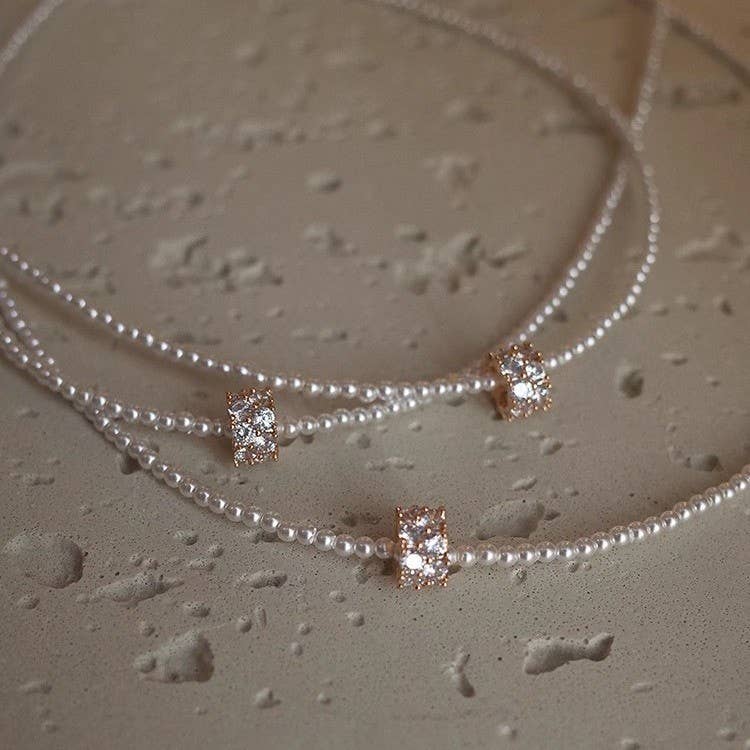 Cere Pearl Spherical Encrusted Rhinestone Charm Necklace