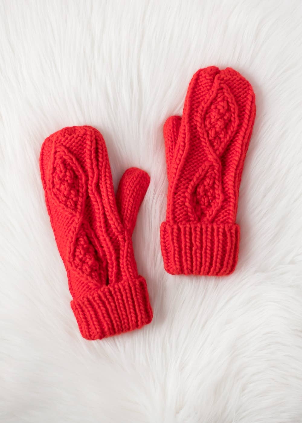 Bordon Orange Cable Knit Mittens