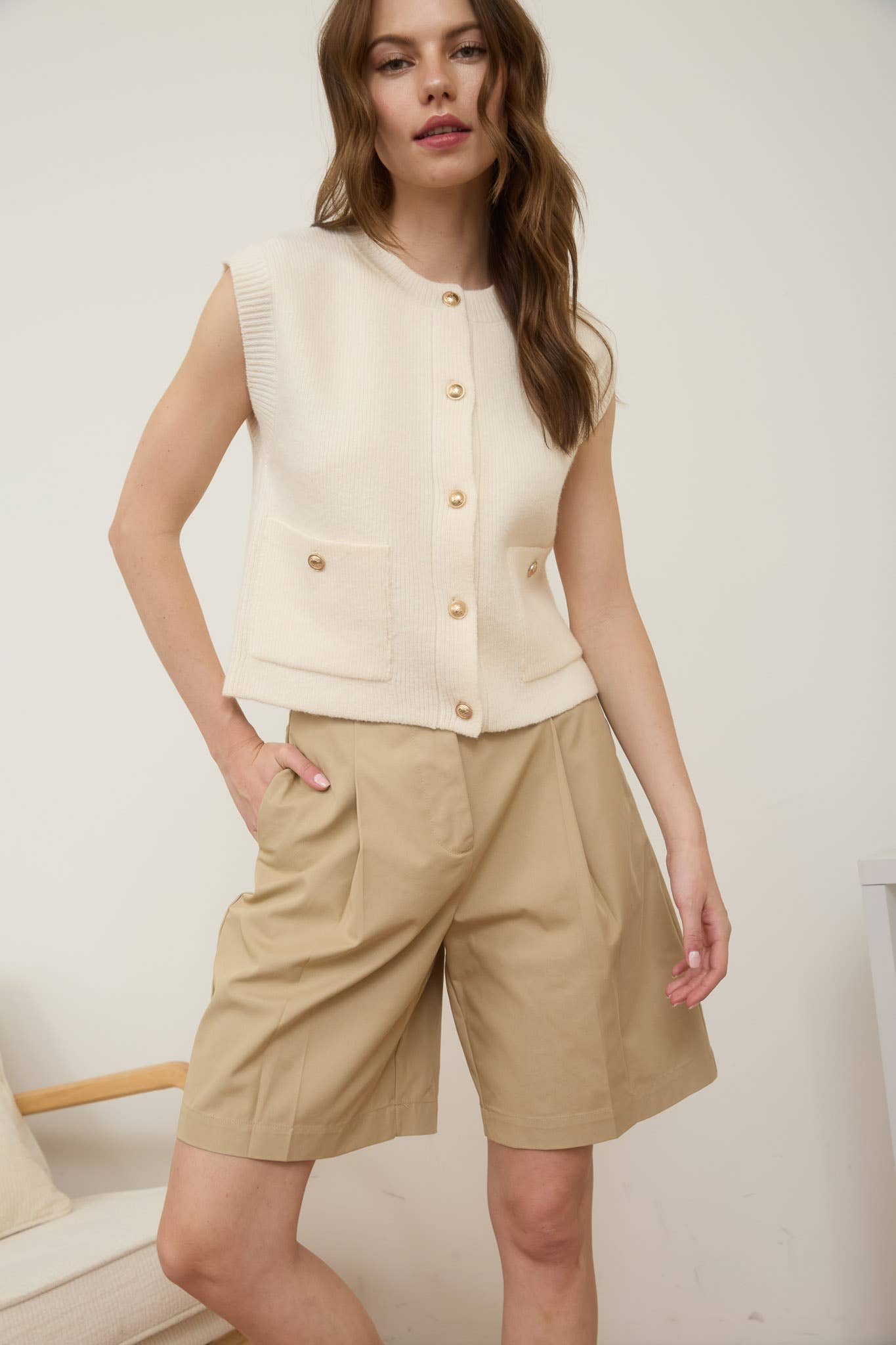 Suzie Button Cream Knit Tank