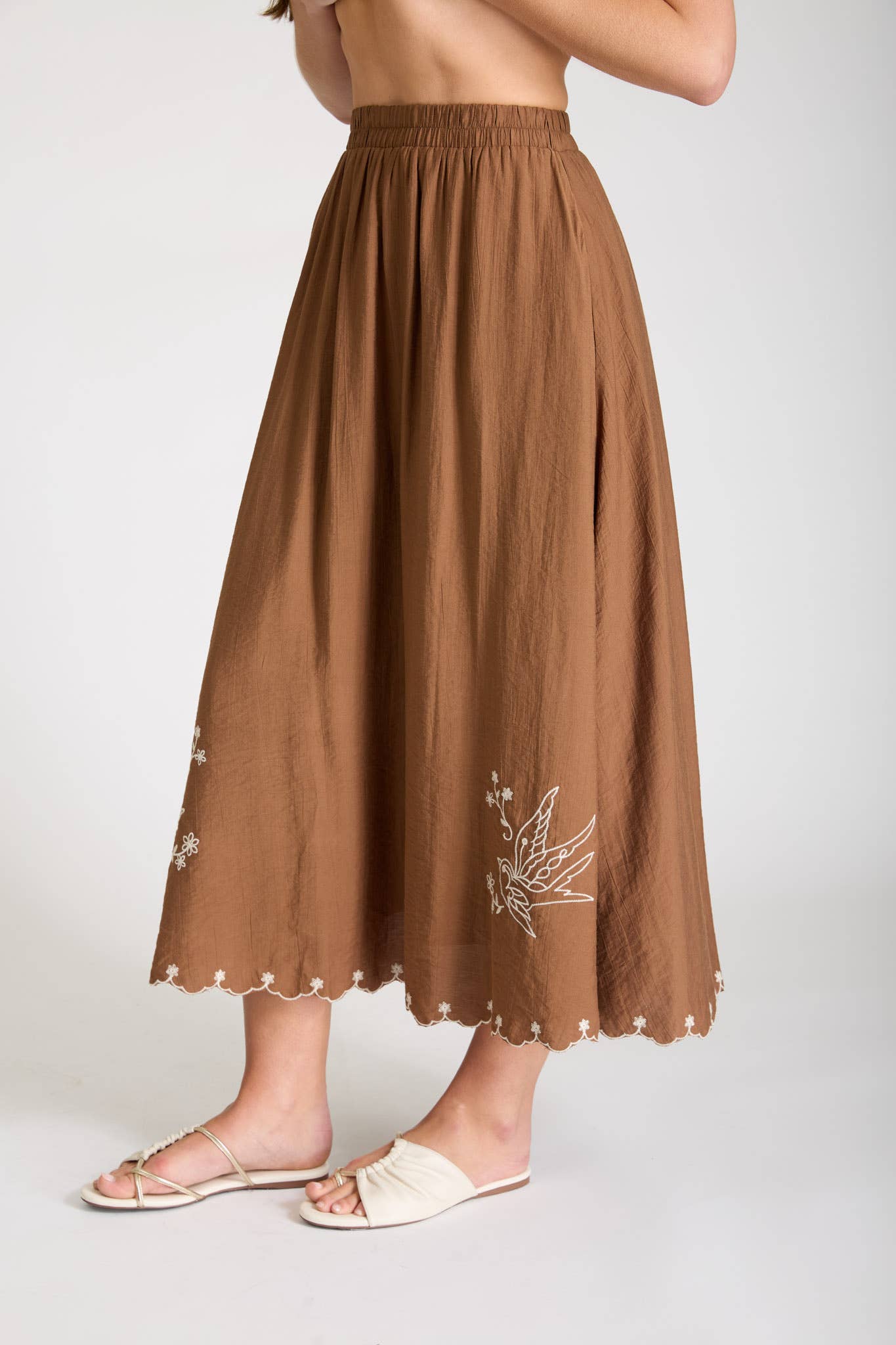 Guligan Bird Embroidered Midi Skirt