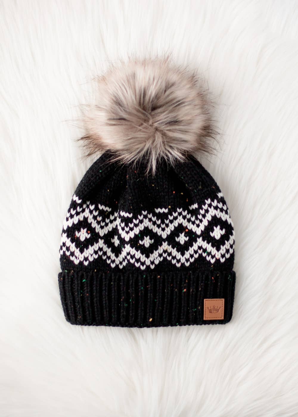 Wentz Black & Speckled Patterned Pom Hat